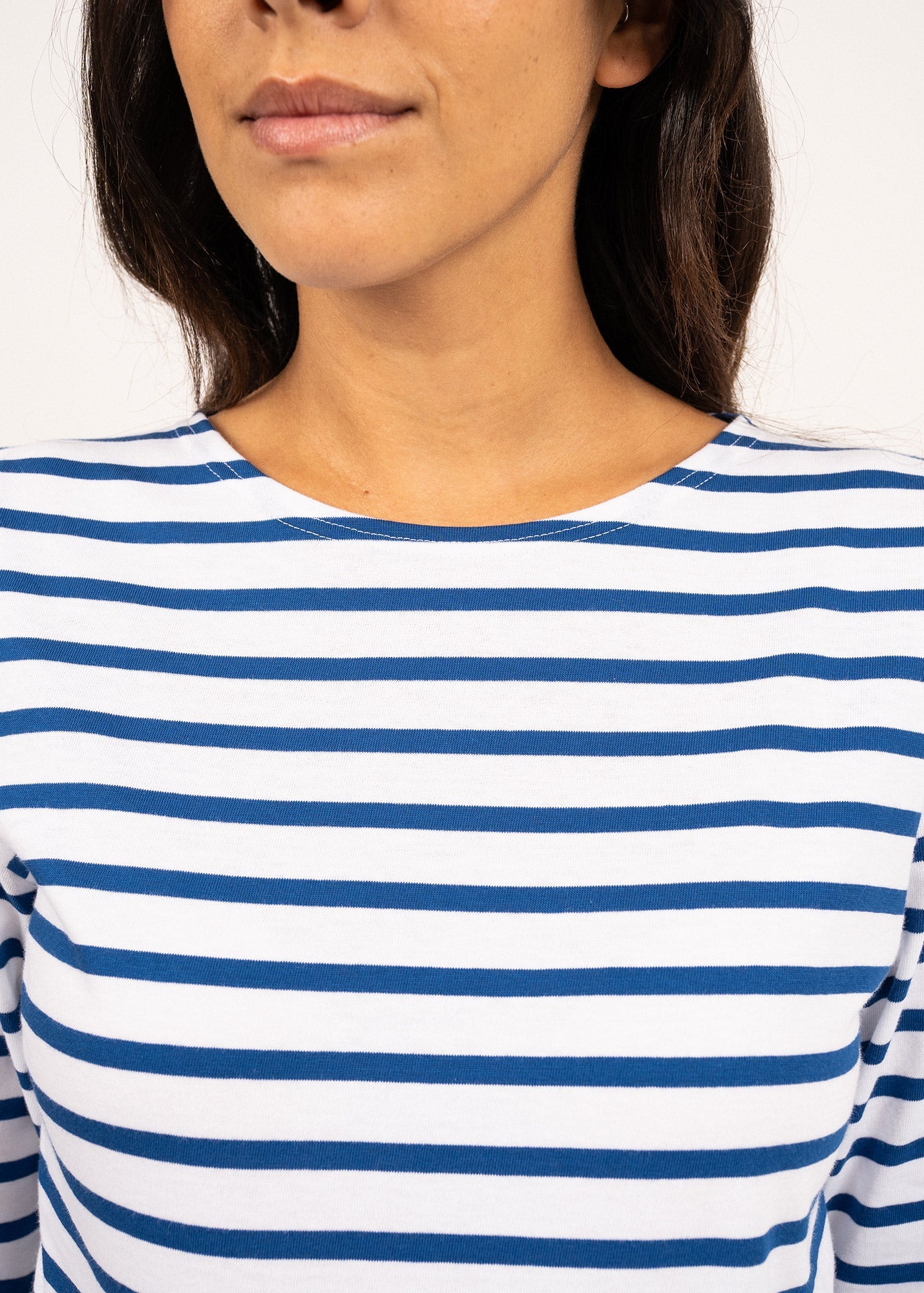 Saint James GALATHEE II - Breton Striped Top with ¾ Sleeve | Soft Cotton | Women Fit (WHITE / ROYAL BLUE)