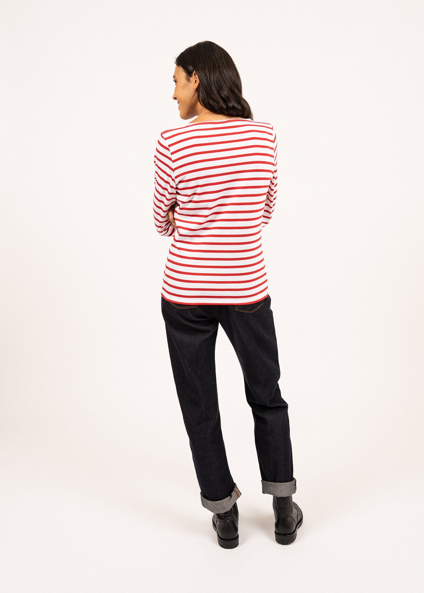 Saint James GALATHEE II - Breton Striped Top with ¾ Sleeve | Soft Cotton | Women Fit (WHITE / RED)
