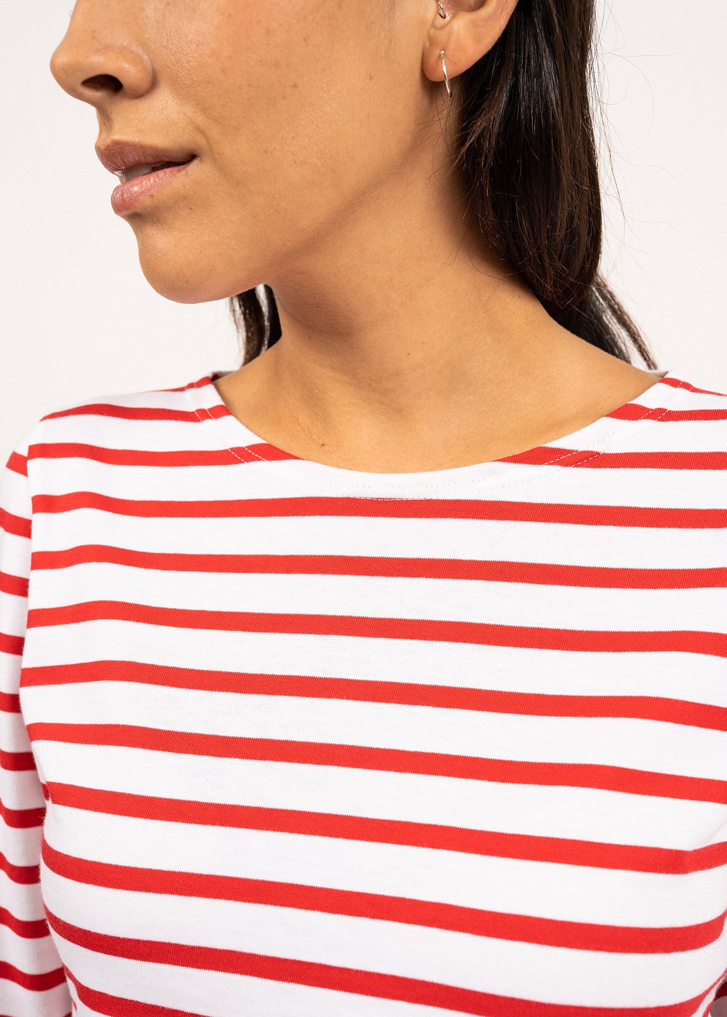 Saint James GALATHEE II - Breton Striped Top with ¾ Sleeve | Soft Cotton | Women Fit (WHITE / RED)