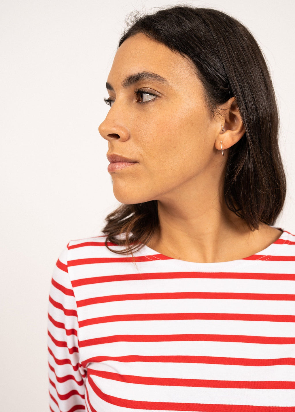 Saint James GALATHEE II - Breton Striped Top with ¾ Sleeve | Soft Cotton | Women Fit (WHITE / RED)