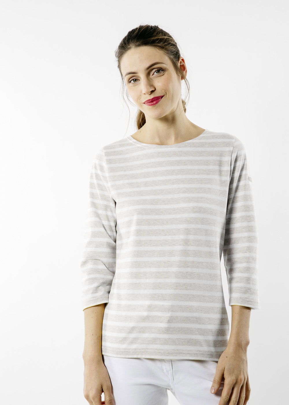 Saint James GALATHEE II - Breton Striped Top with ¾ Sleeve | Soft Cotton | Women Fit (OATMEAL / WHITE)