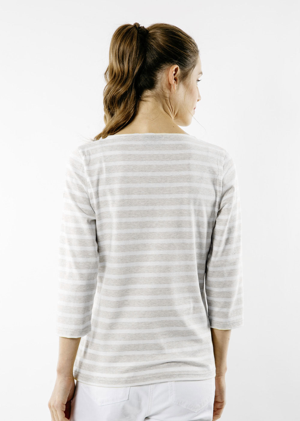 Saint James GALATHEE II - Breton Striped Top with ¾ Sleeve | Soft Cotton | Women Fit (OATMEAL / WHITE)