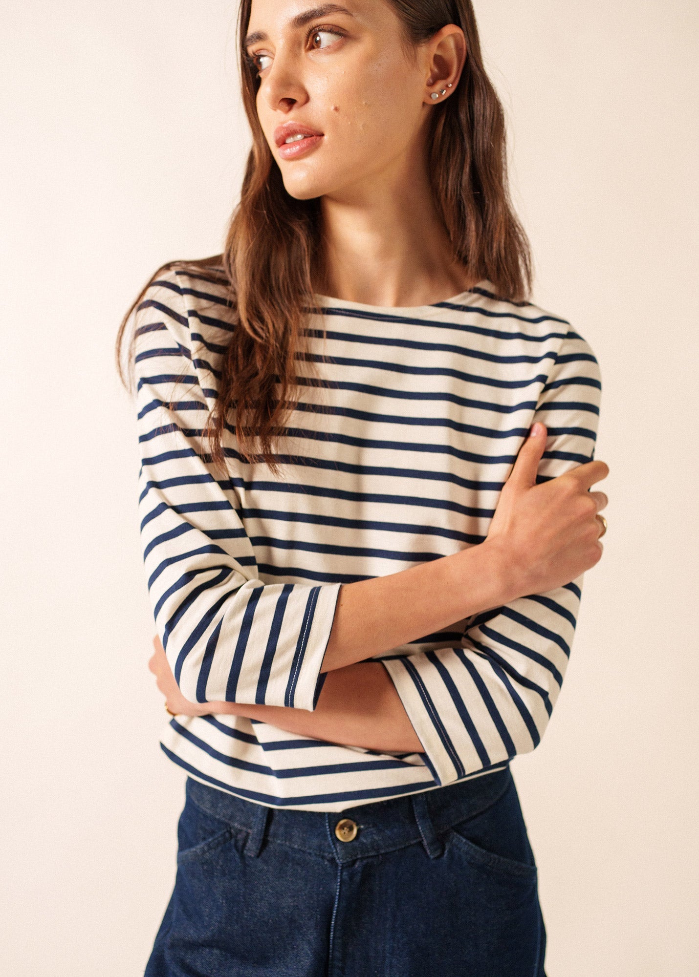 Saint James GALATHEE II - Breton Striped Top with ¾ Sleeve | Soft Cotton | Women Fit (ECRU / NAVY)