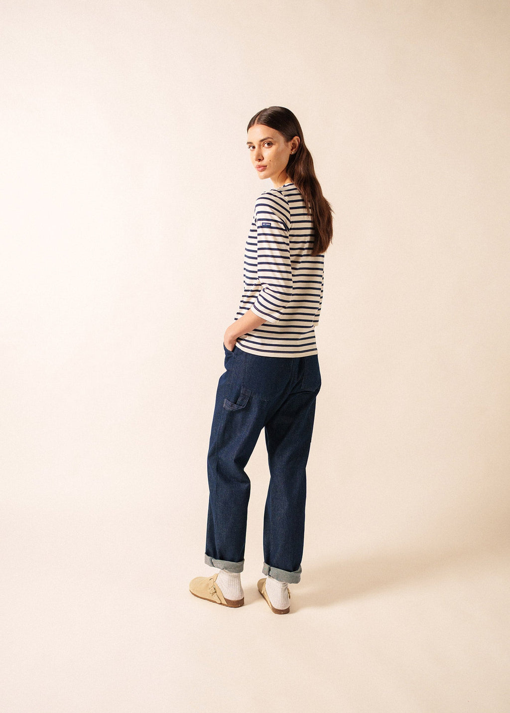 Saint James GALATHEE II - Breton Striped Top with ¾ Sleeve | Soft Cotton | Women Fit (ECRU / NAVY)