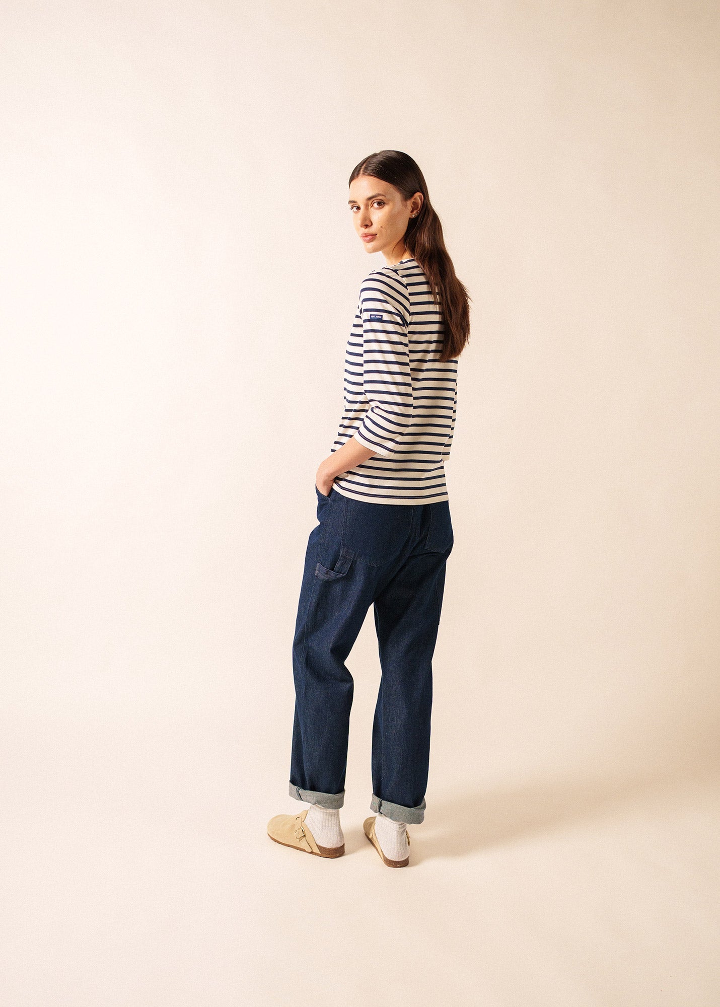Saint James GALATHEE II - Breton Striped Top with ¾ Sleeve | Soft Cotton | Women Fit (ECRU / NAVY)