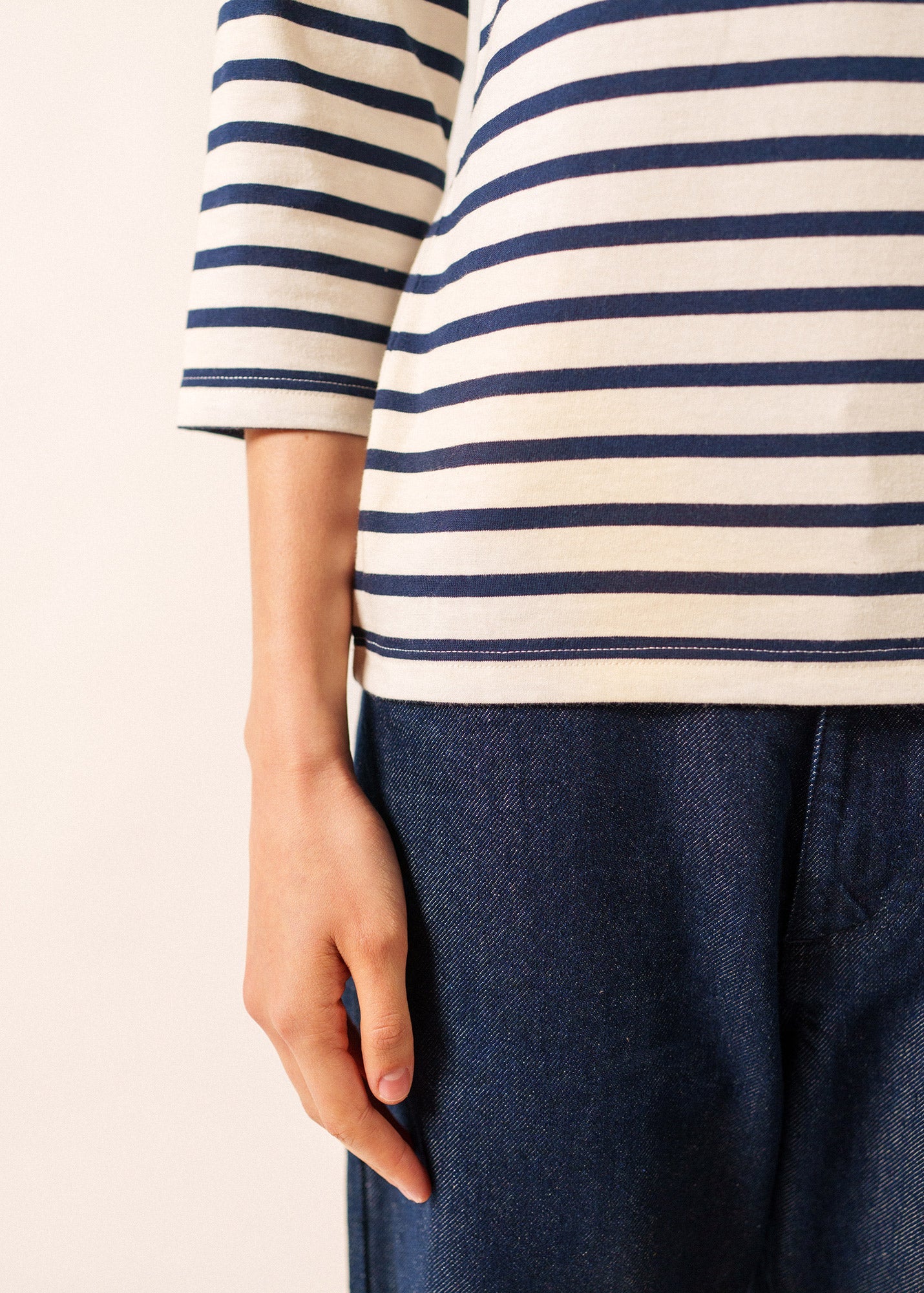 Saint James GALATHEE II - Breton Striped Top with ¾ Sleeve | Soft Cotton | Women Fit (ECRU / NAVY)