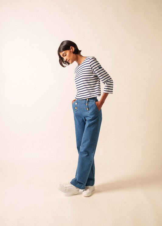 Saint James GALATHEE II - Breton Striped Top with ¾ Sleeve | Soft Cotton | Women Fit (WHITE / NAVY)