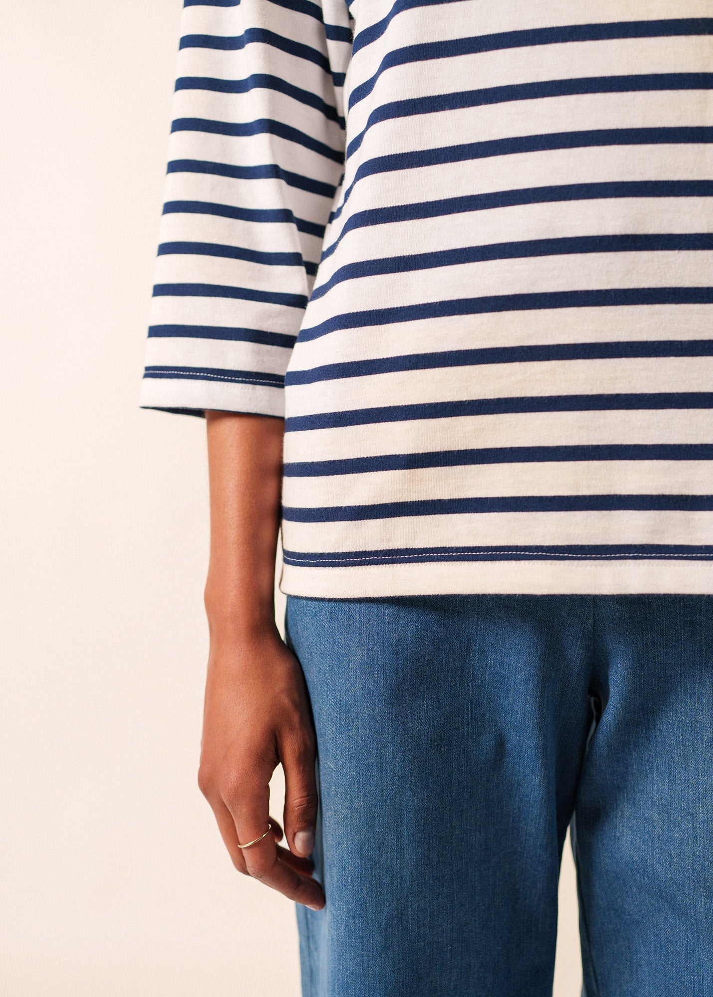 Saint James GALATHEE II - Breton Striped Top with ¾ Sleeve | Soft Cotton | Women Fit (WHITE / NAVY)