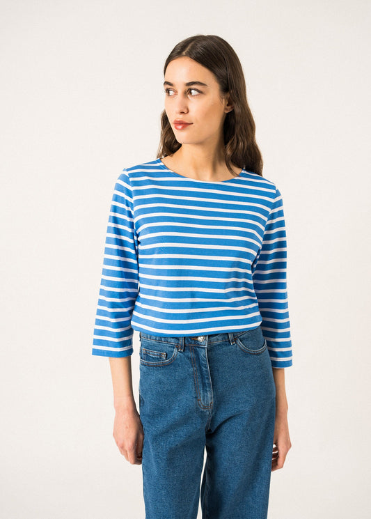 Saint James Galathee Ii Breton Striped Top With ¾ Sleeve Soft Cotton Women Fit Mer Blue White
