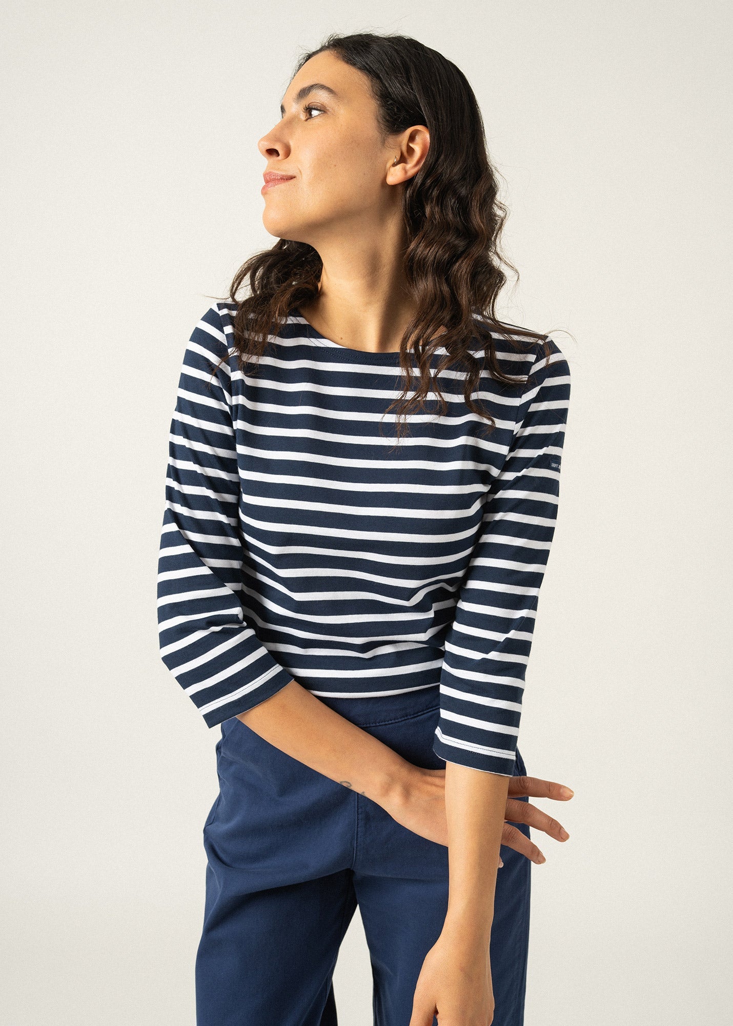 Saint James Galathee Ii Breton Striped Top With ¬æ Sleeve Soft Cotton Women Fit Navy White