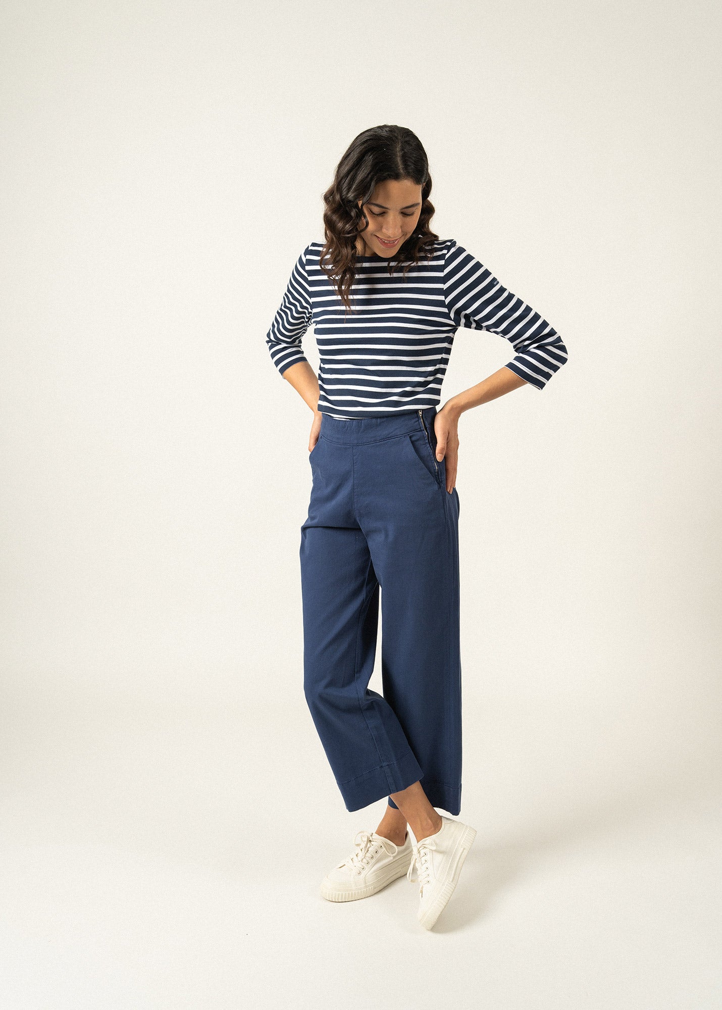 Saint James Galathee Ii Breton Striped Top With ¬æ Sleeve Soft Cotton Women Fit Navy White