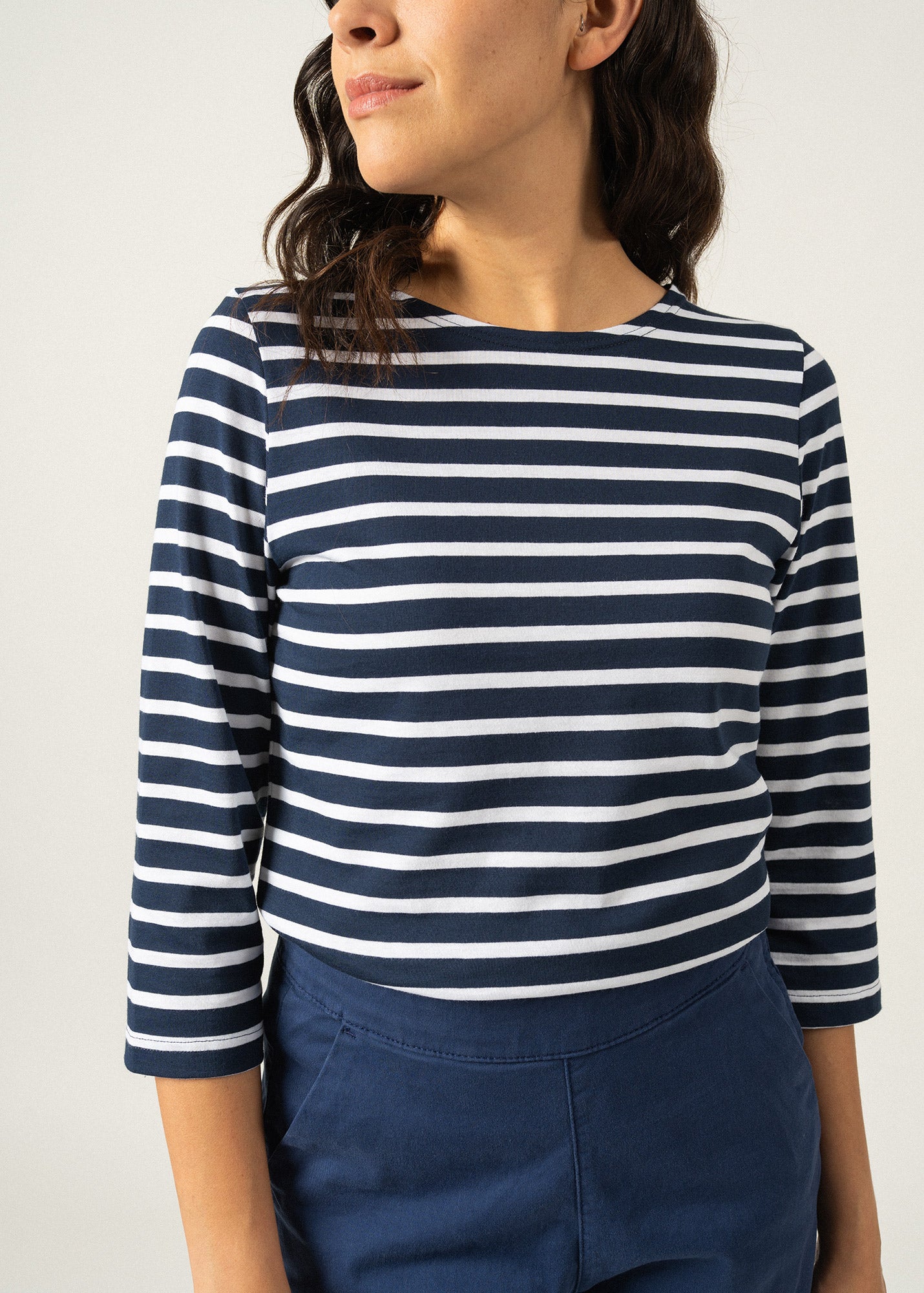 Saint James Galathee Ii Breton Striped Top With ¬æ Sleeve Soft Cotton Women Fit Navy White