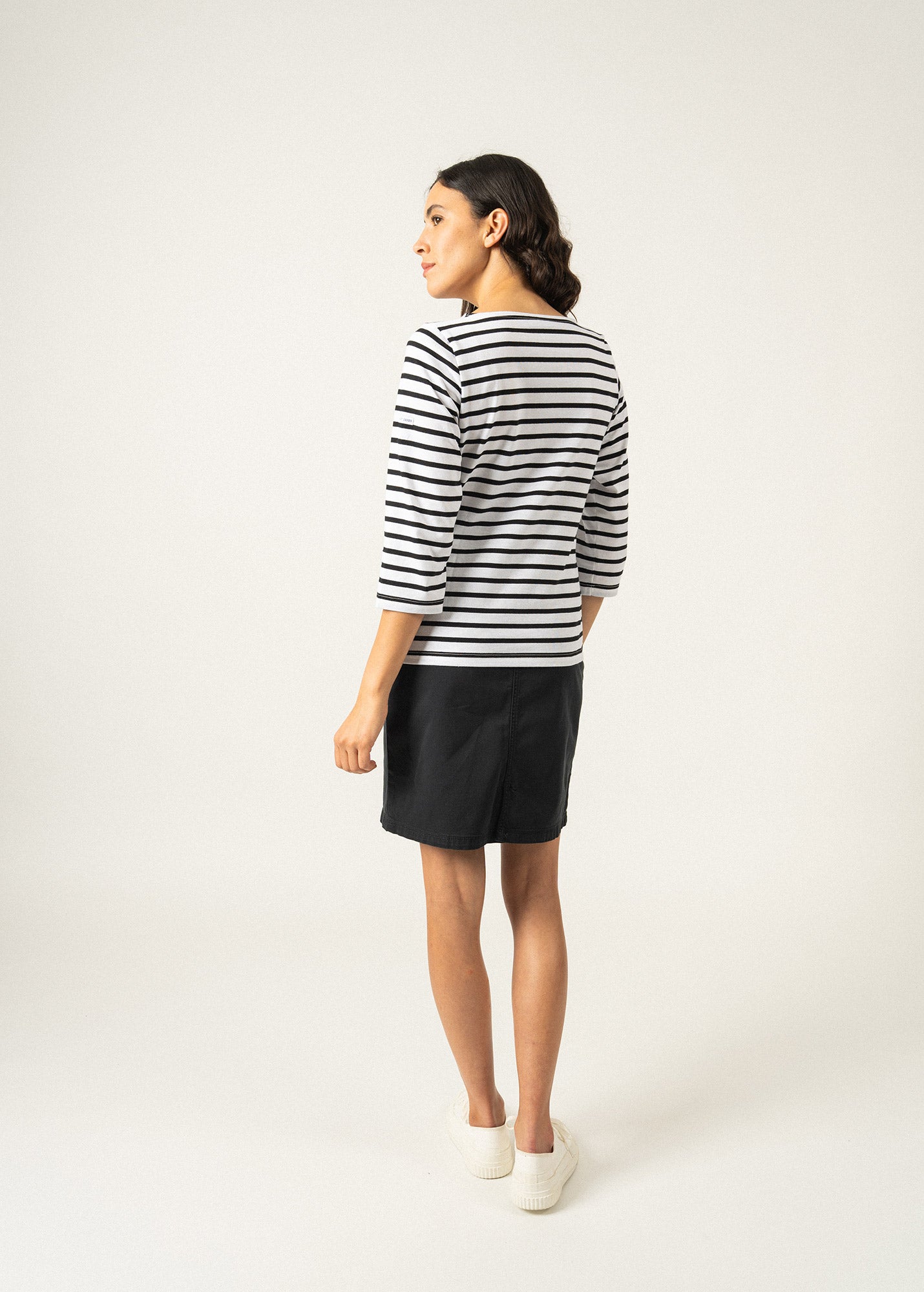 Saint James GALATHEE II - Breton Striped Top with ¾ Sleeve | Soft Cotton | Women Fit (WHITE / BLACK)