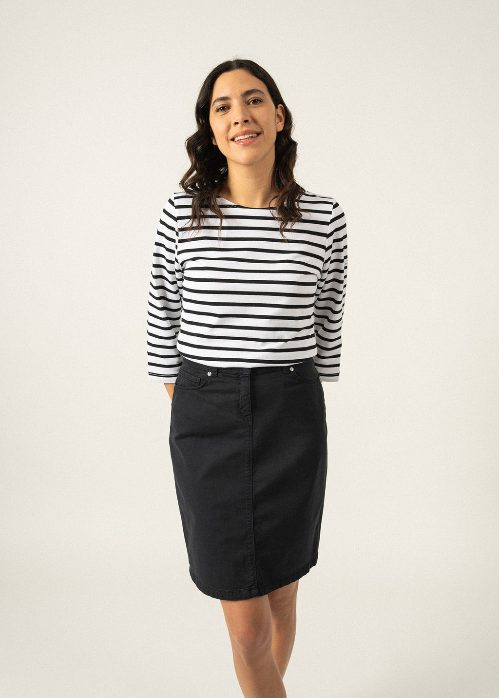 Saint James GALATHEE II - Breton Striped Top with ¾ Sleeve | Soft Cotton | Women Fit (WHITE / BLACK)