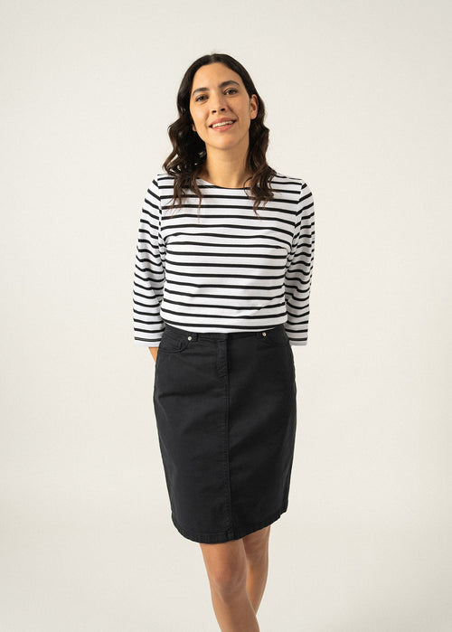 Saint James GALATHEE II - Breton Striped Top with ¾ Sleeve | Soft Cotton | Women Fit (WHITE / BLACK)