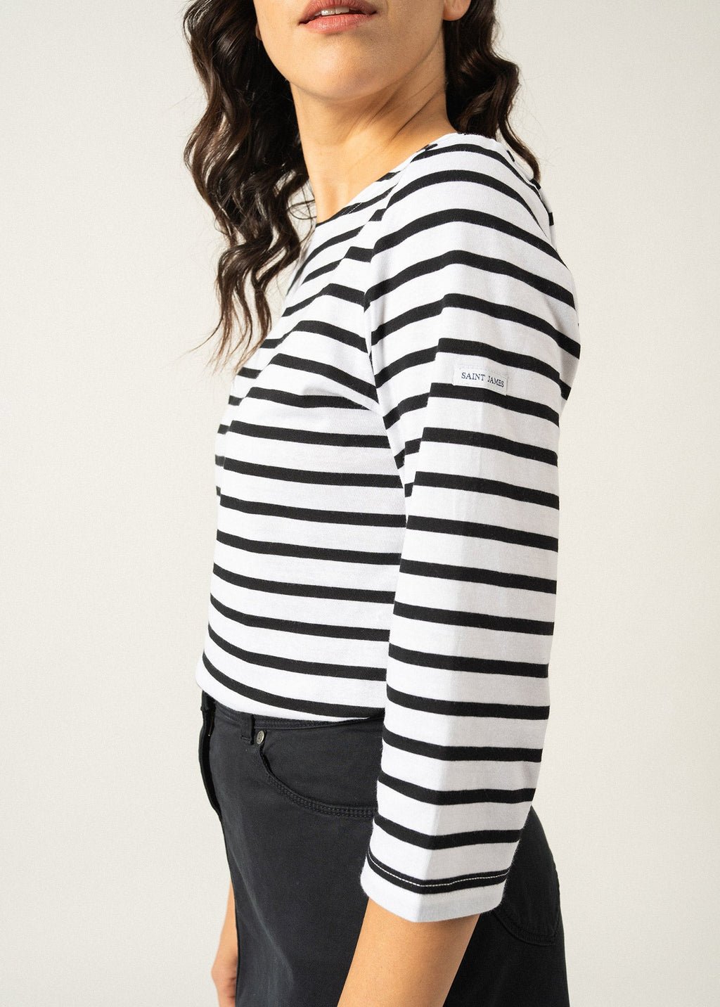 Saint James GALATHEE II - Breton Striped Top with ¾ Sleeve | Soft Cotton | Women Fit (WHITE / BLACK)