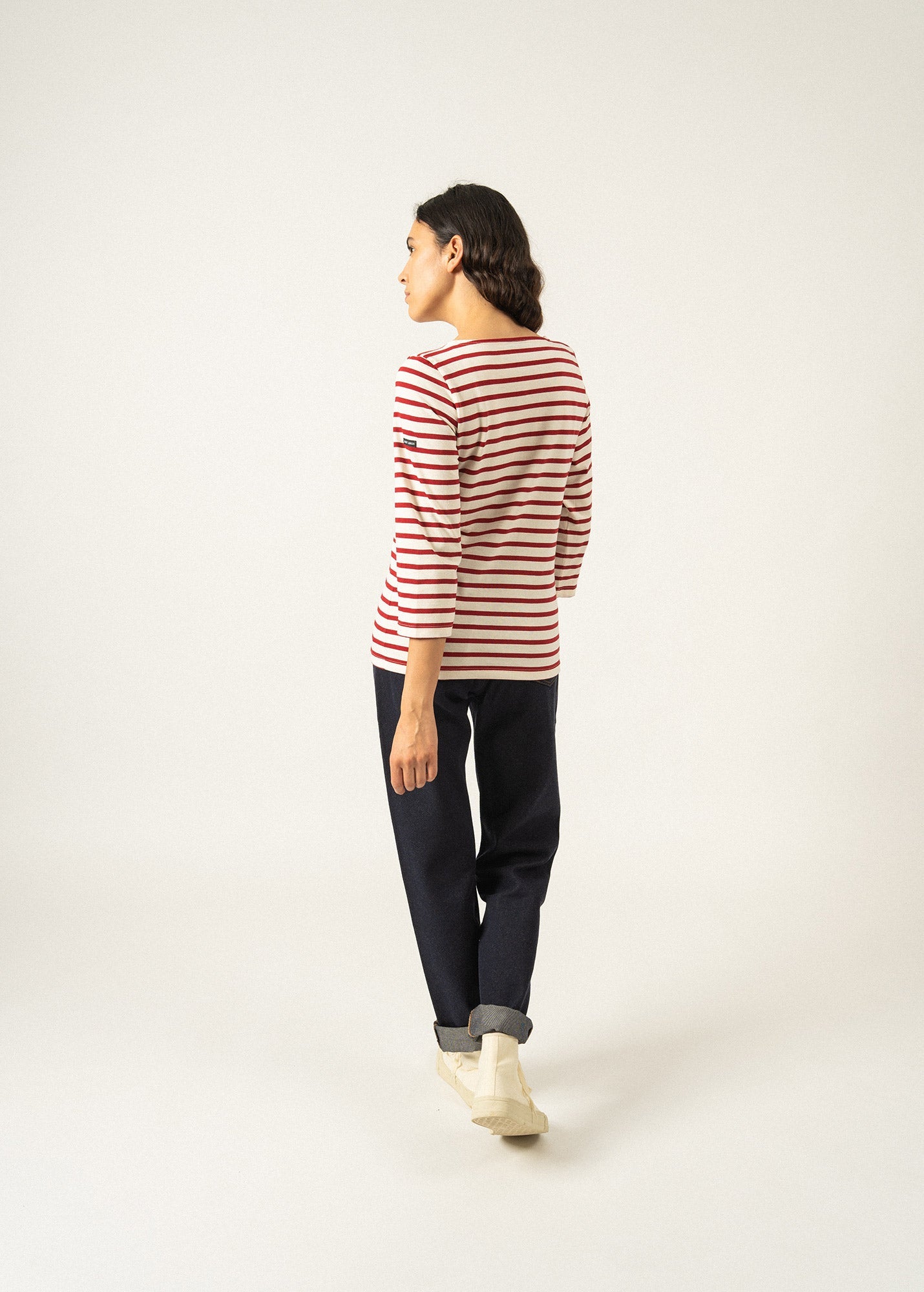 Saint James GALATHEE II - Breton Striped Top with ¾ Sleeve | Soft Cotton | Women Fit (ECRU / MAROON)