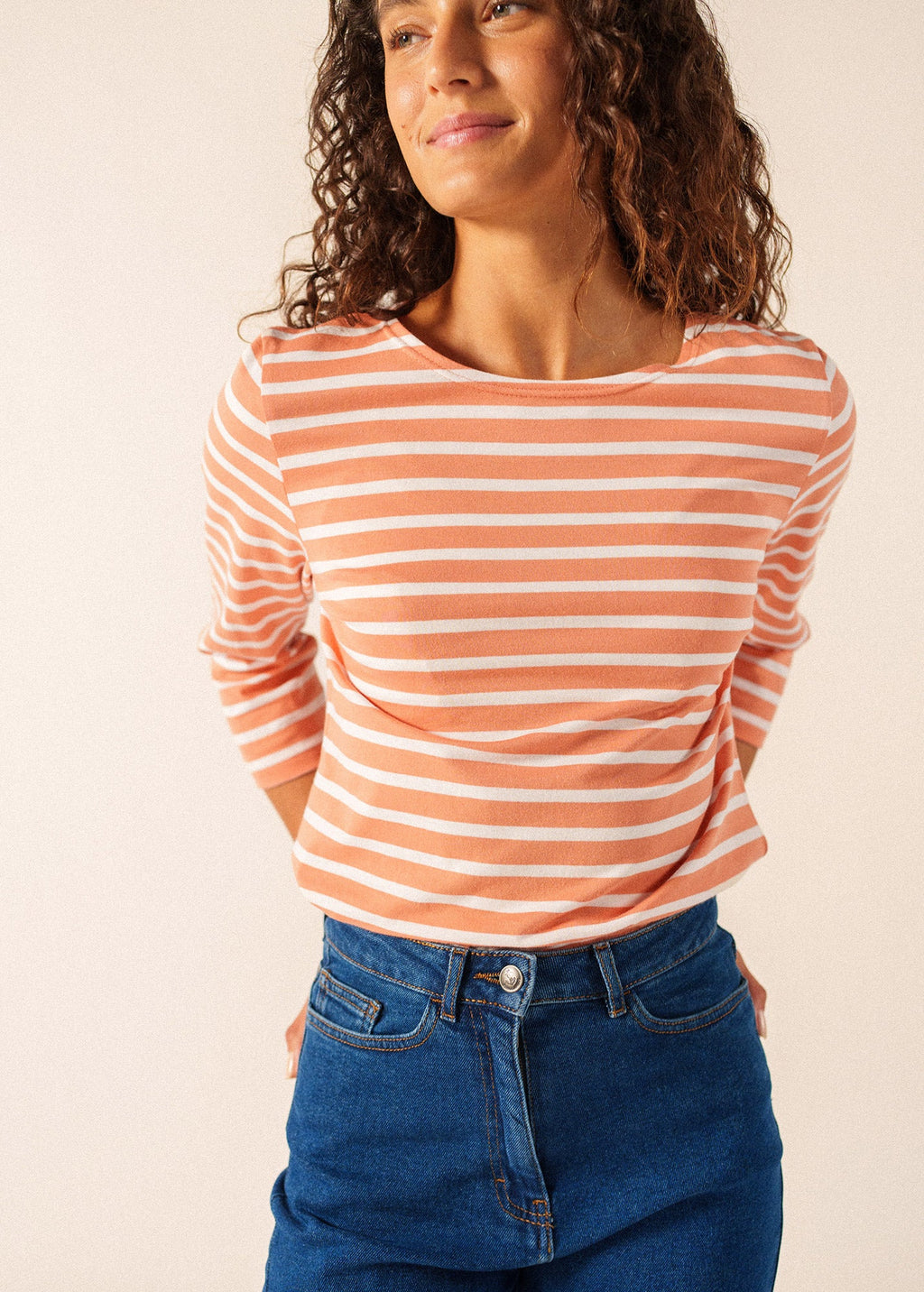 Saint James GALATHEE II Breton Striped Top  (CLAY / WHITE)