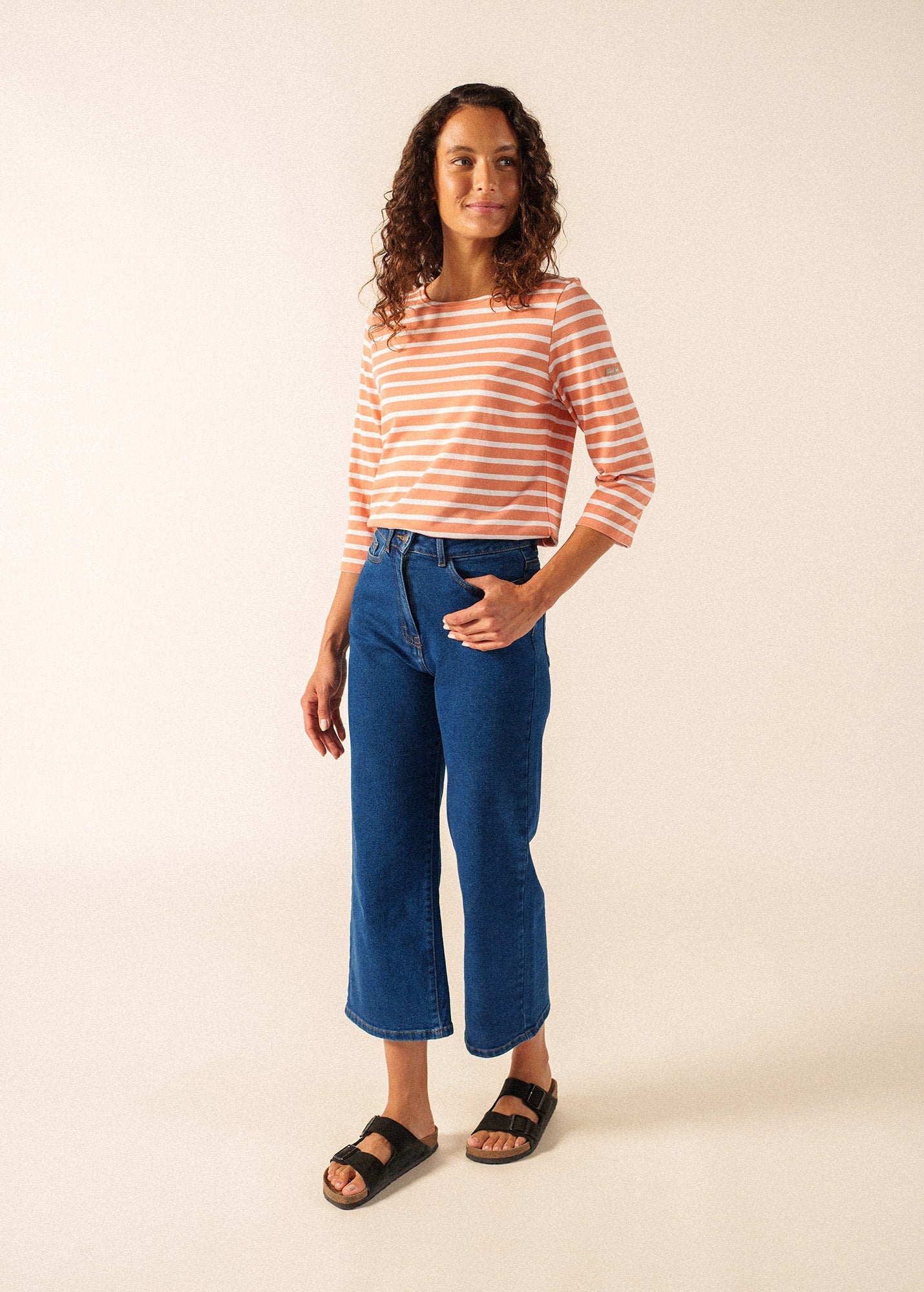 Saint James GALATHEE II Breton Striped Top  (CLAY / WHITE)
