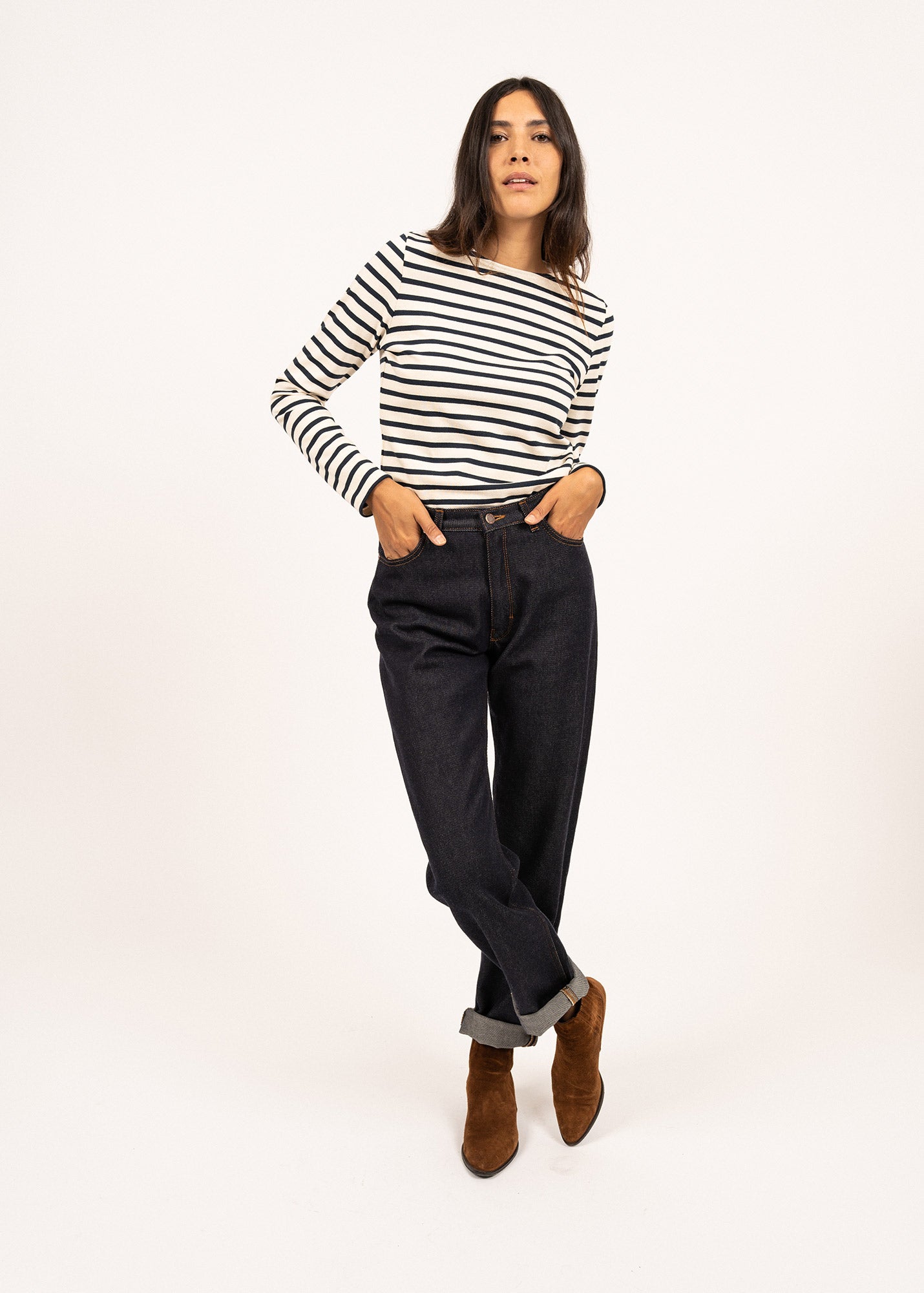 Saint James MERIDAME II - Authentic Breton Shirt | Heavyweight Cotton | Women Fit (ECRU / NAVY)