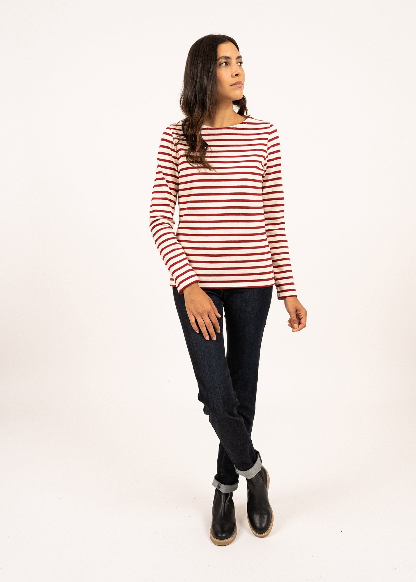 Saint James MERIDAME II - Authentic Breton Shirt | Heavyweight Cotton | Women Fit (ECRU / MAROON)