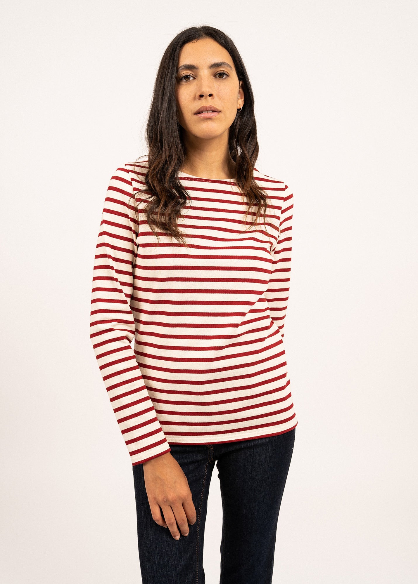 Saint James MERIDAME II - Authentic Breton Shirt | Heavyweight Cotton | Women Fit (ECRU / MAROON)