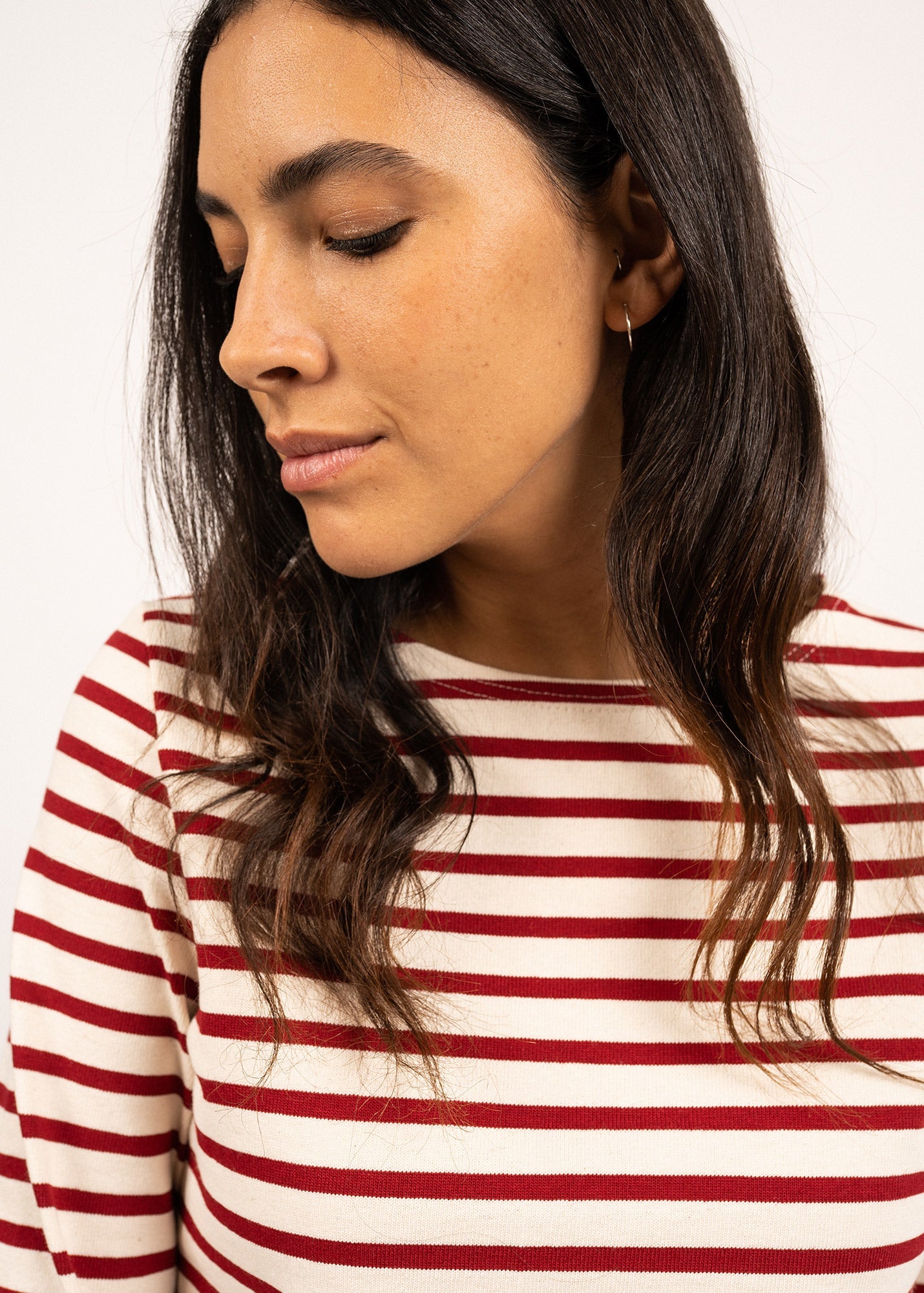 Saint James MERIDAME II - Authentic Breton Shirt | Heavyweight Cotton | Women Fit (ECRU / MAROON)