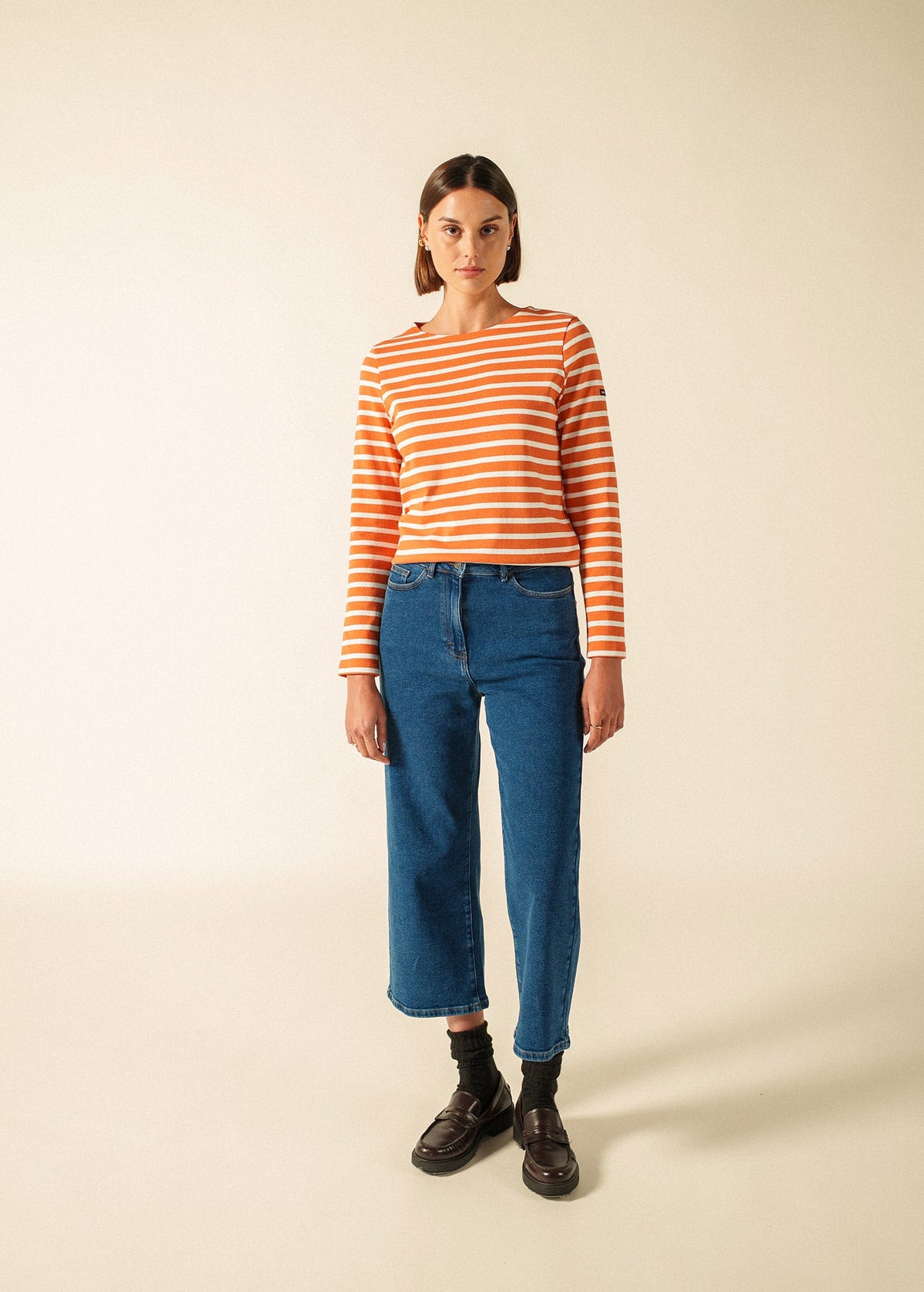 Saint James Meridame II Breton Shirt, Orange / Ivory