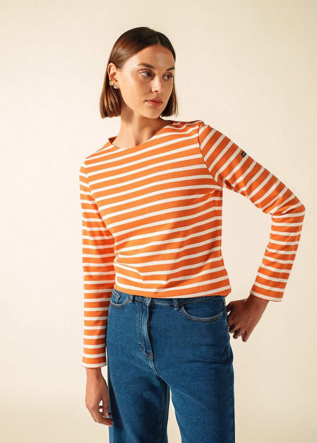 Saint James Meridame II Breton Shirt, Orange / Ivory