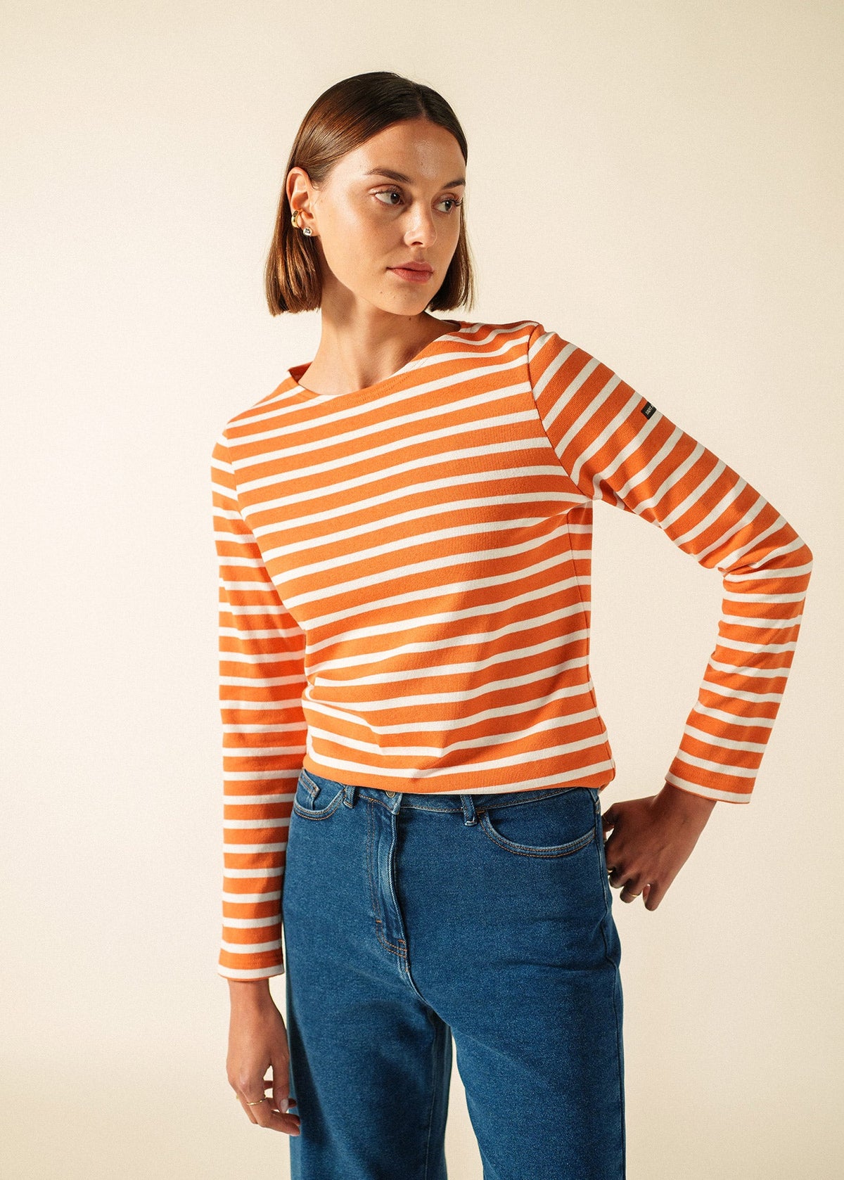 Saint James Meridame II Breton Shirt, Orange / Ivory