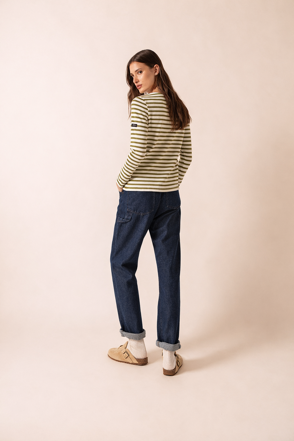 Meridame II Breton Shirt (WHITE / SAGE OLIVE)