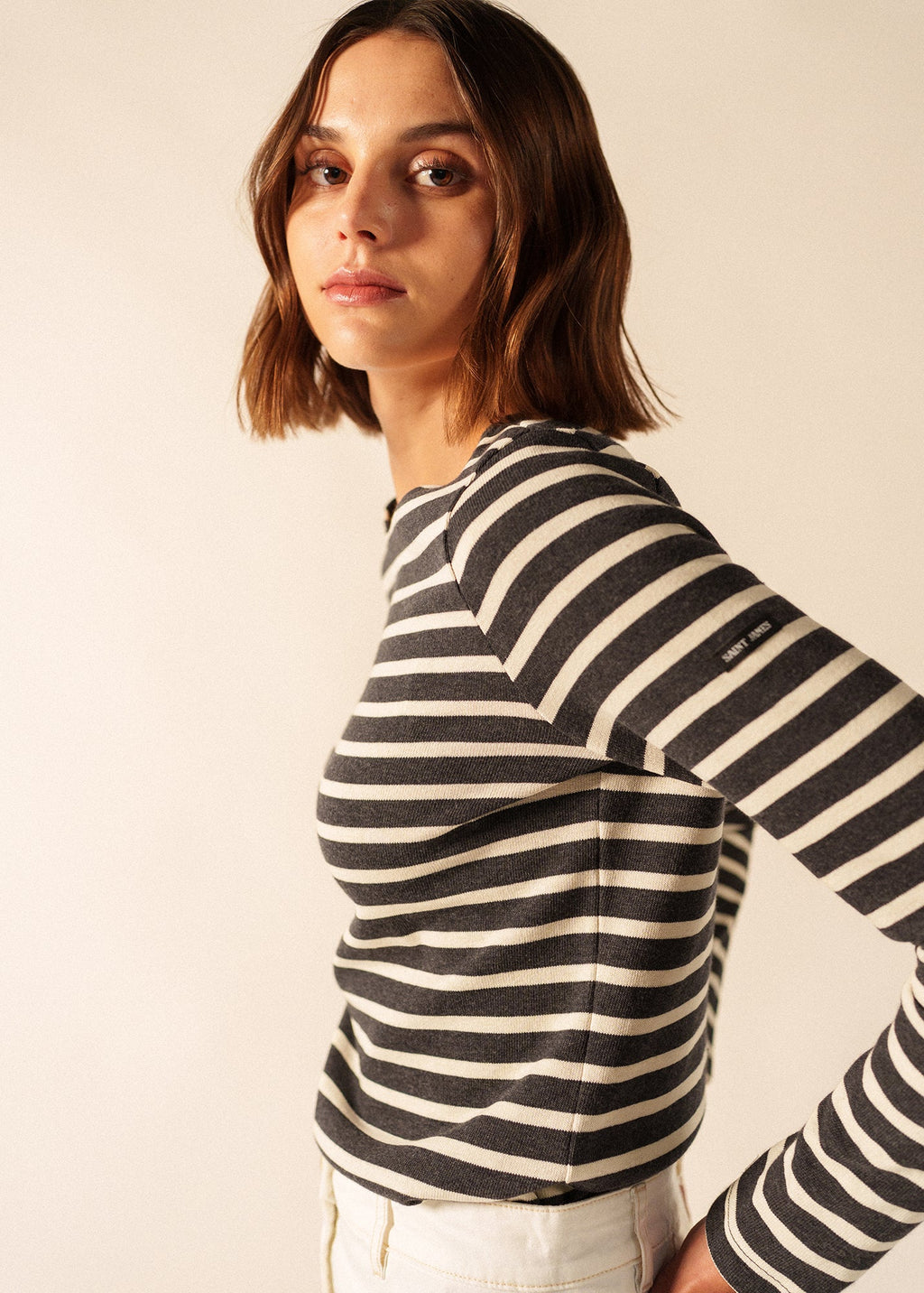 Saint James MERIDAME II - Authentic Breton Shirt | Heavyweight Cotton | Women Fit (CHARCOAL / ECRU)