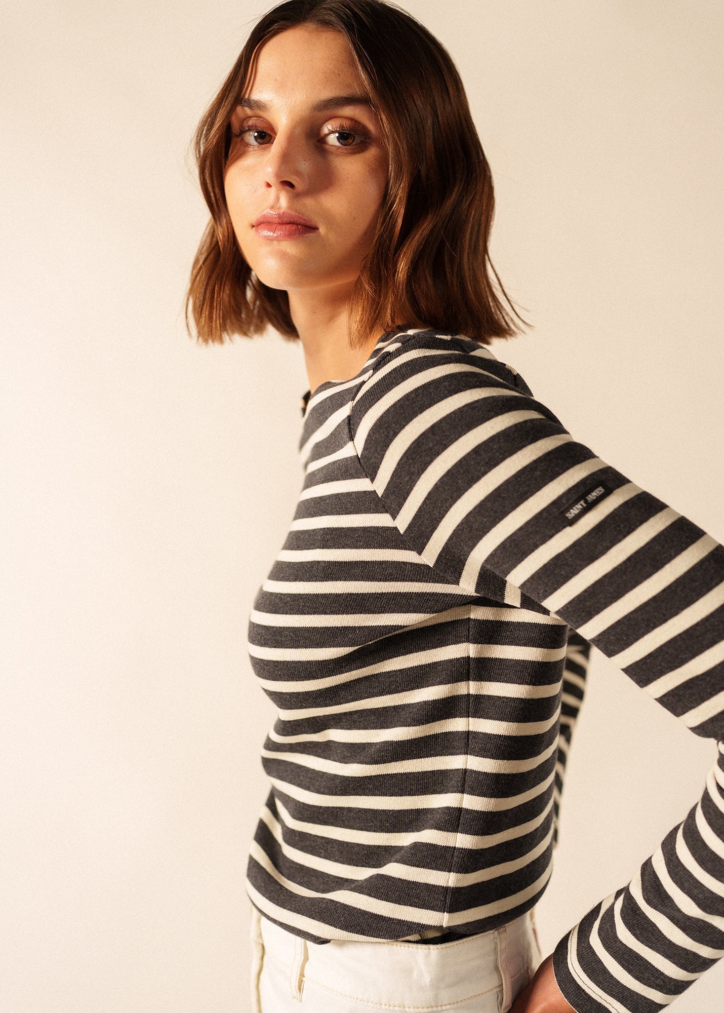 Saint James MERIDAME II - Authentic Breton Shirt | Heavyweight Cotton | Women Fit (CHARCOAL / ECRU)