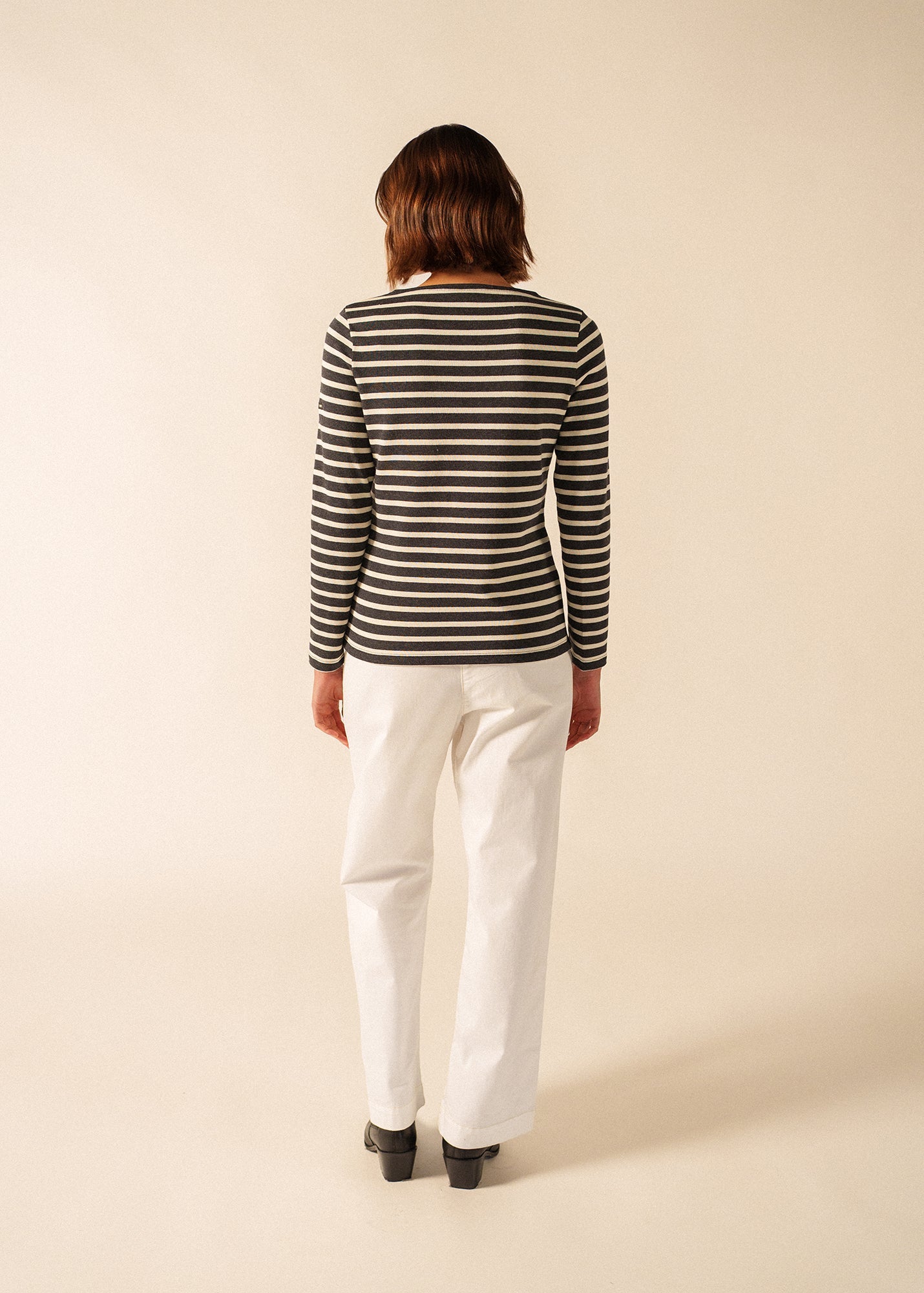 Saint James MERIDAME II - Authentic Breton Shirt | Heavyweight Cotton | Women Fit (CHARCOAL / ECRU)