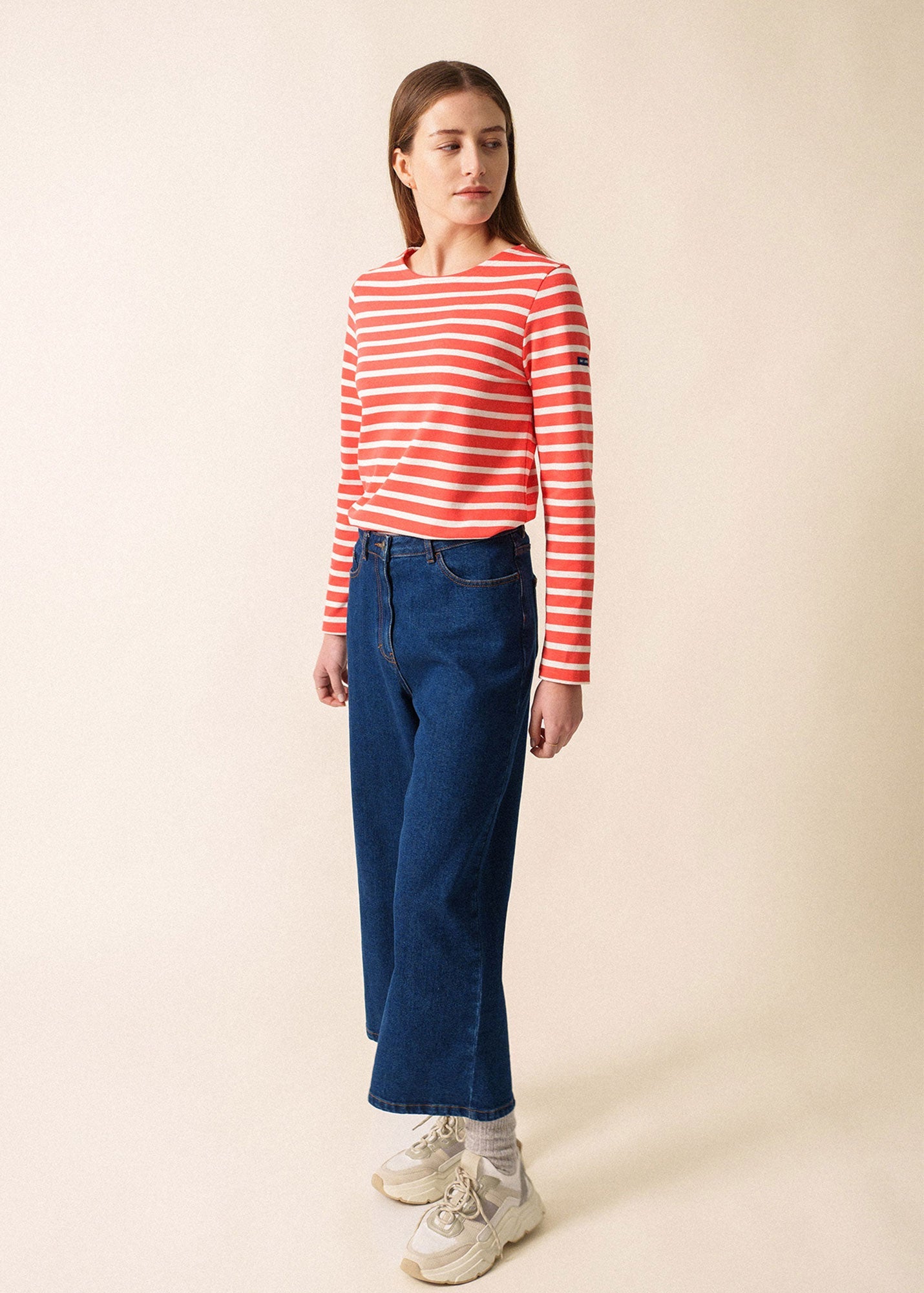 Saint James MERIDAME II - Authentic Breton Shirt | Heavyweight Cotton | Women Fit (CORAL / WHITE)