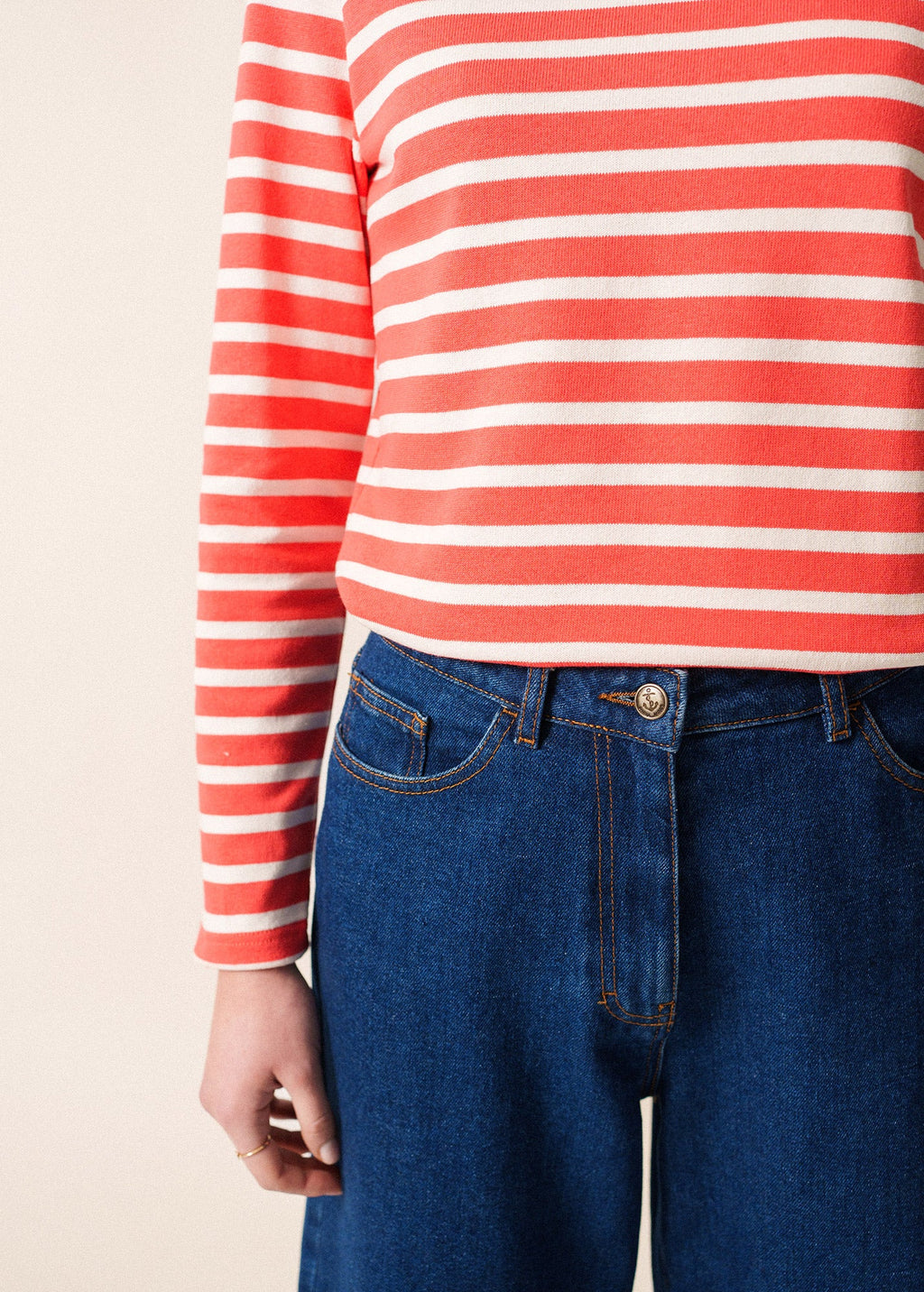 Saint James MERIDAME II - Authentic Breton Shirt | Heavyweight Cotton | Women Fit (CORAL / WHITE)