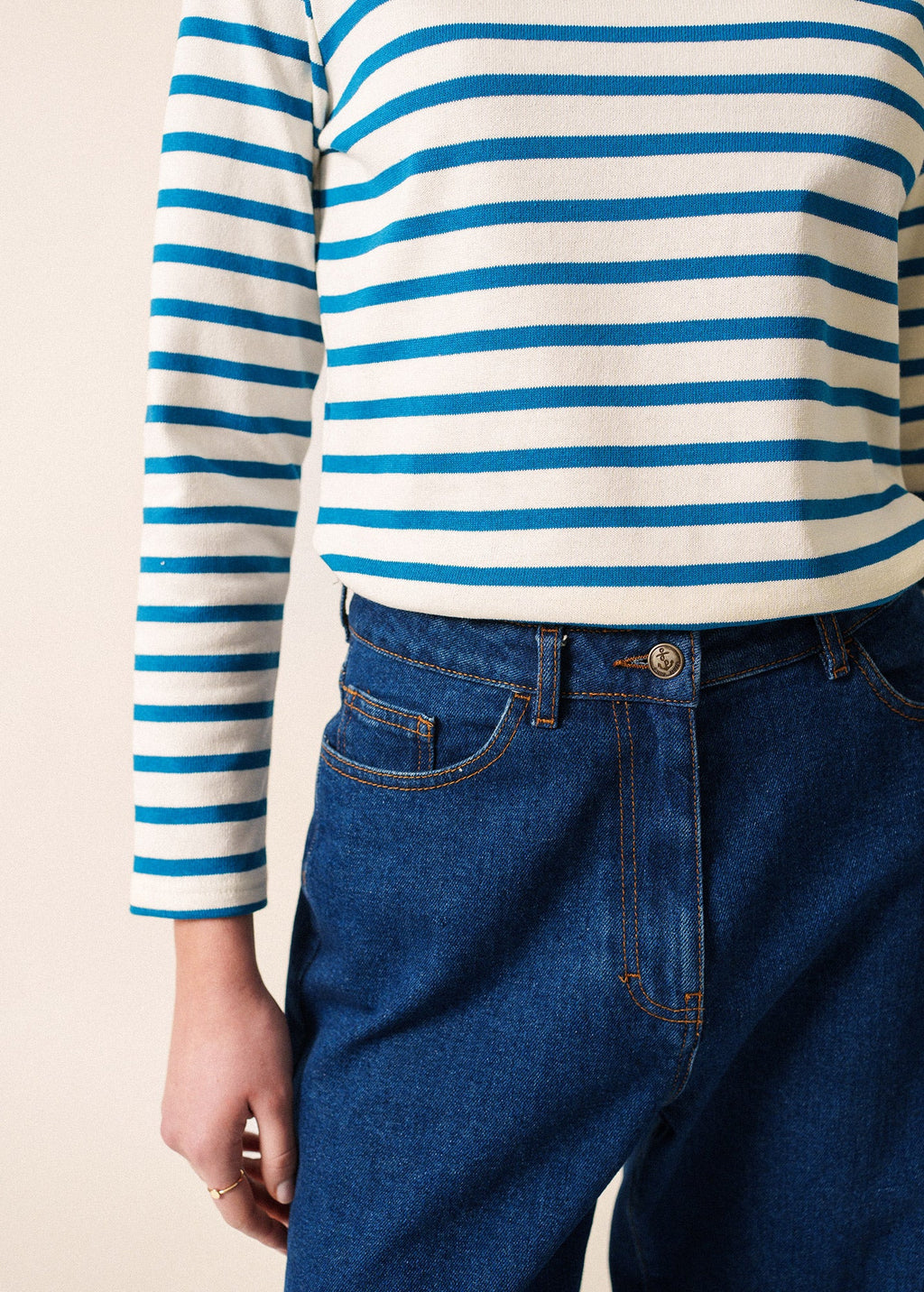 Saint James MERIDAME II - Authentic Breton Shirt | Heavyweight Cotton | Women Fit (IVORY / DEEP TEAL)