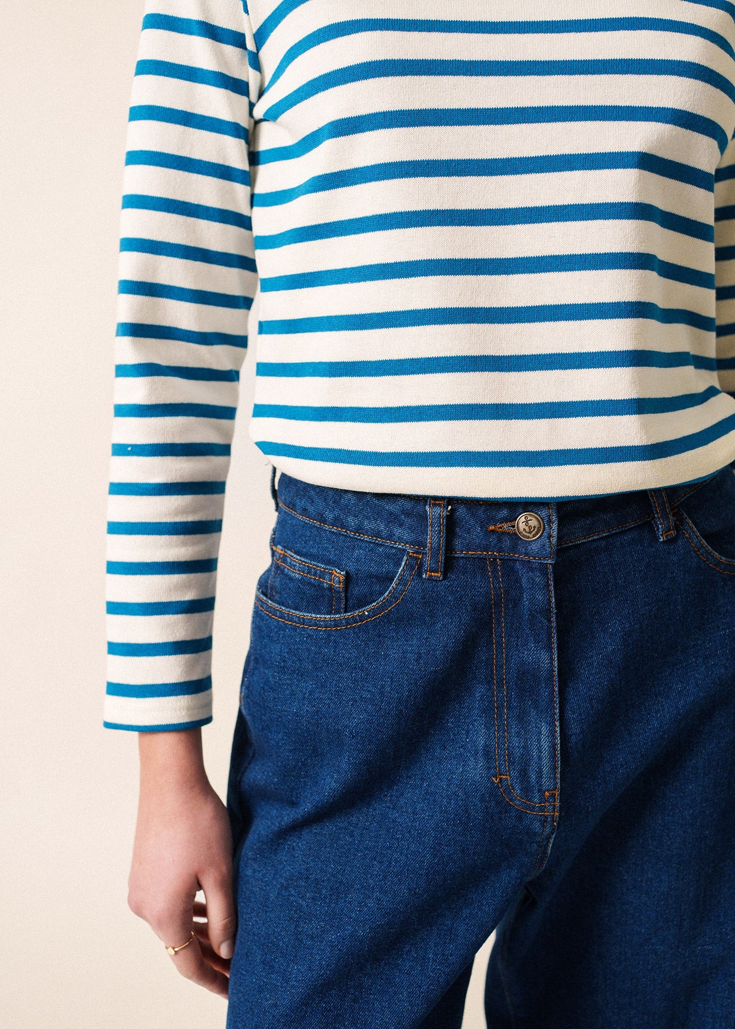 Saint James MERIDAME II - Authentic Breton Shirt | Heavyweight Cotton | Women Fit (IVORY / DEEP TEAL)