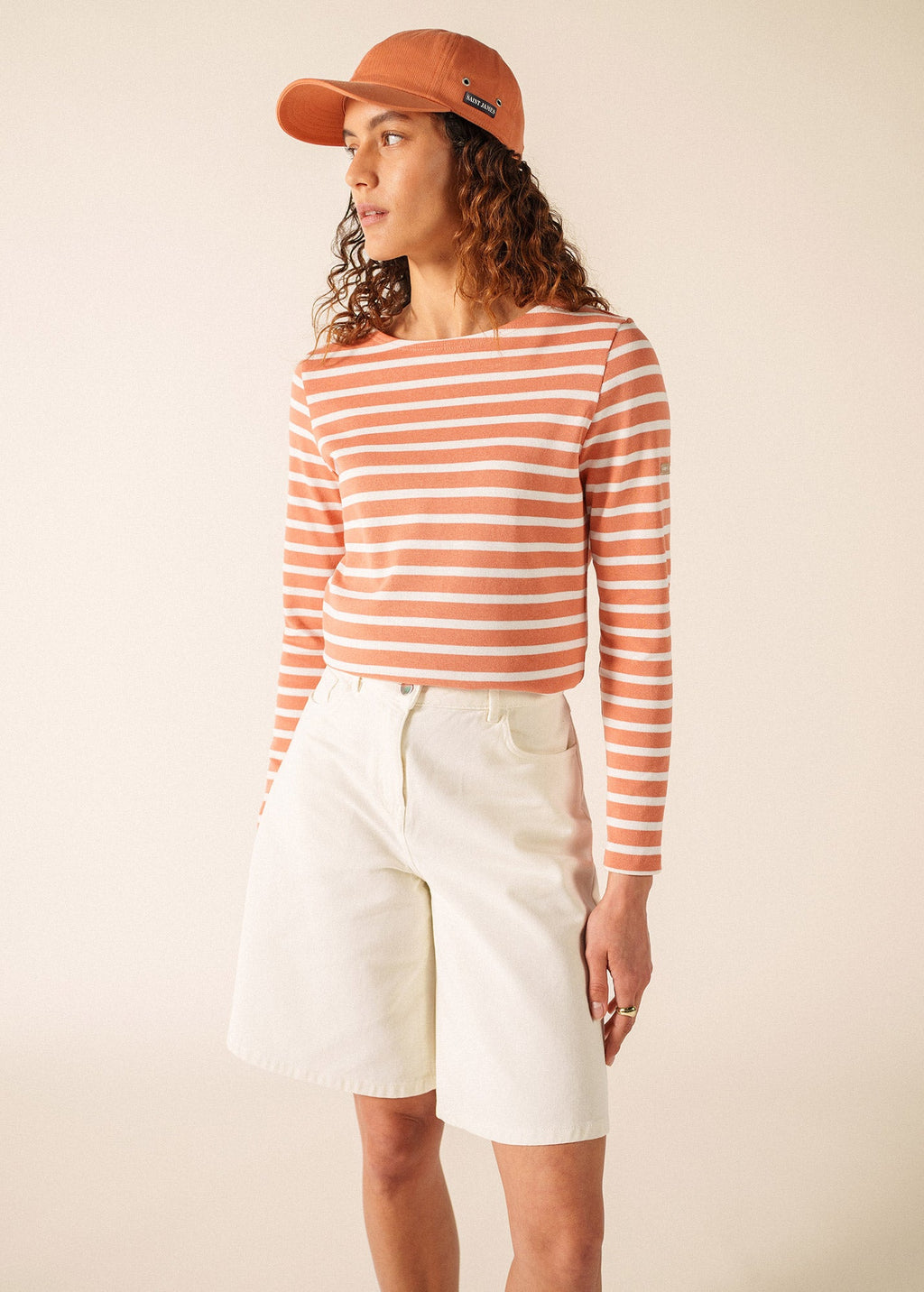Saint James MERIDAME II Breton Shirt (CLAY / WHITE)