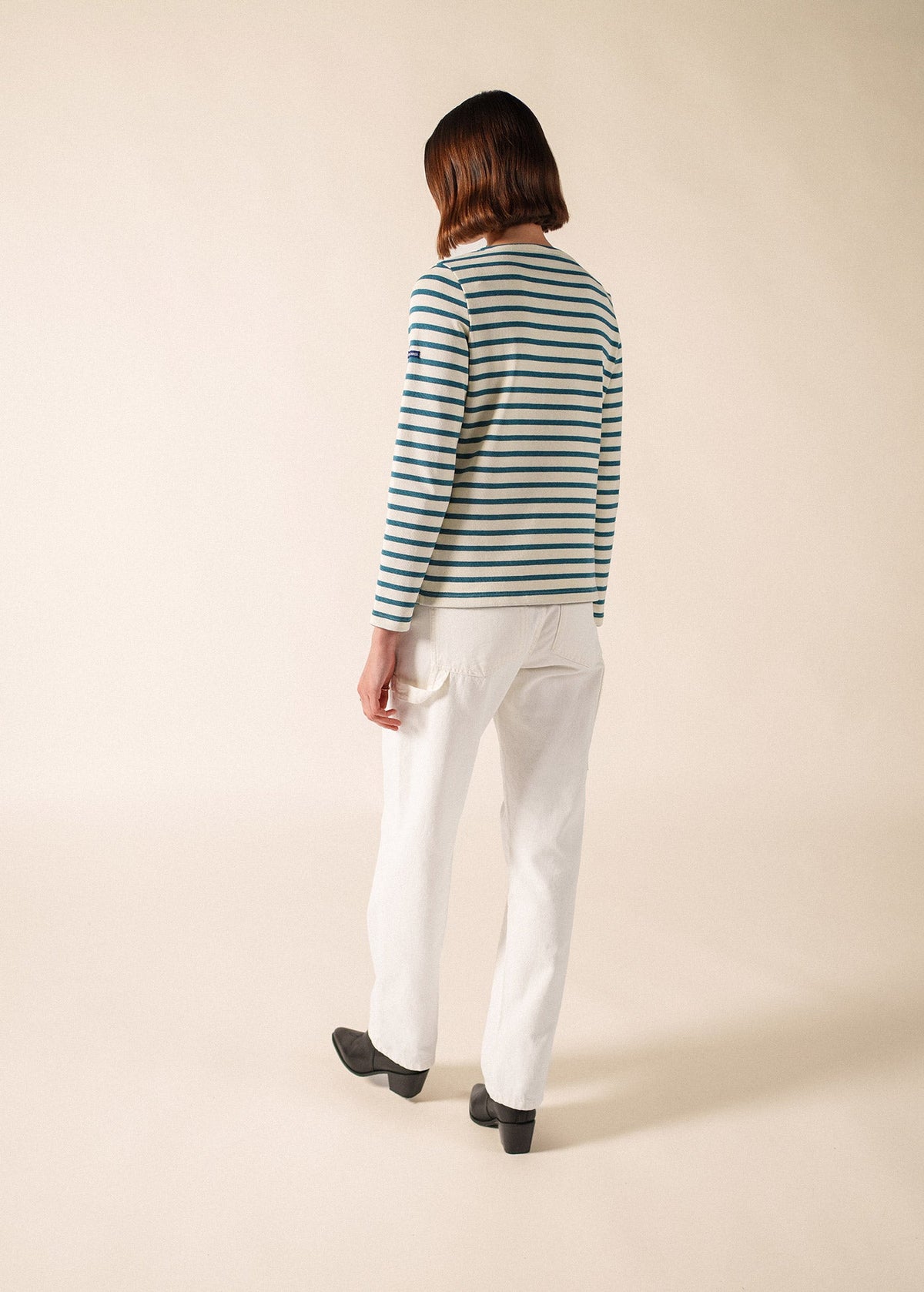 Saint James Meridame II Breton Shirt, Ecru / Coastal Blue Melange