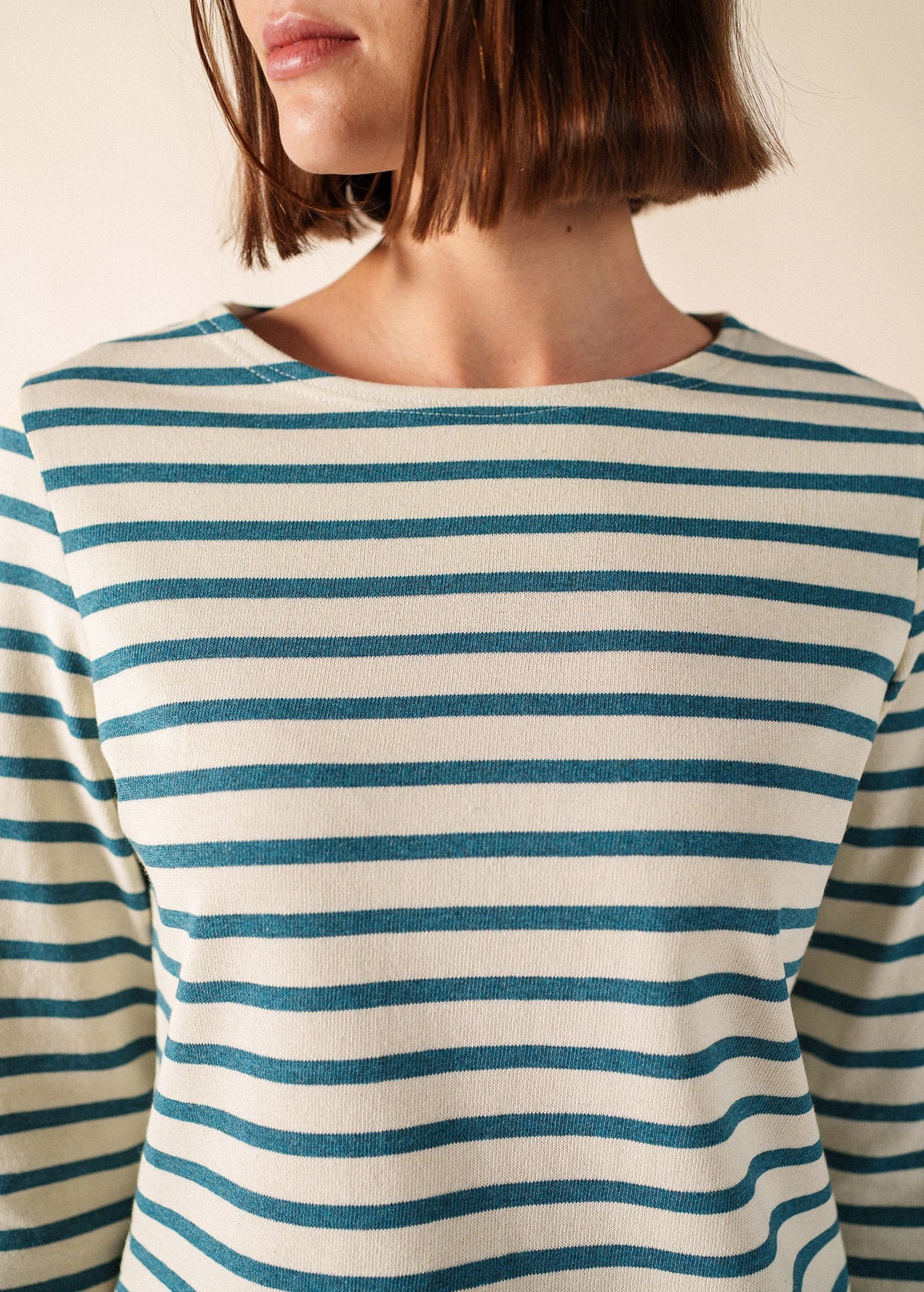 Saint James Meridame II Breton Shirt, Ecru / Coastal Blue Melange