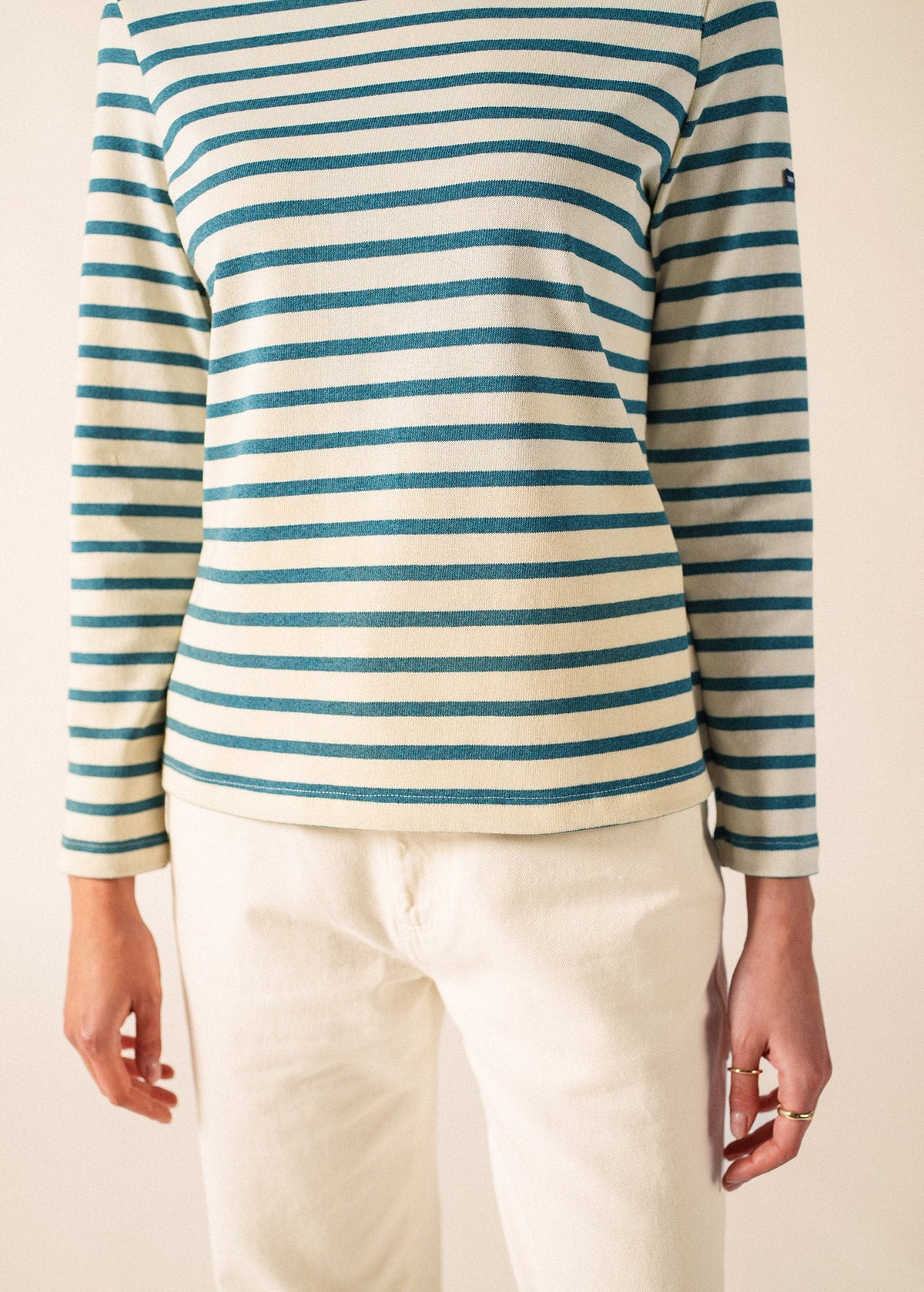 Saint James Meridame II Breton Shirt, Ecru / Coastal Blue Melange