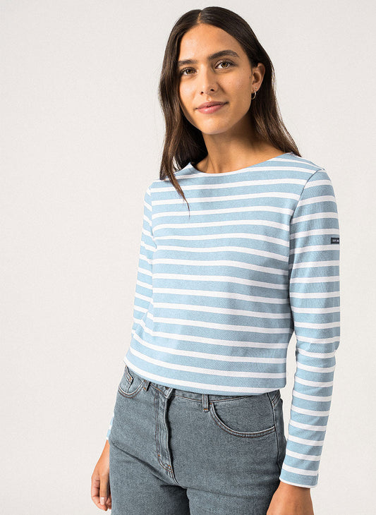 Saint James MERIDAME II - Authentic Breton Shirt | Heavyweight Cotton | Women Fit (ICY BLUE MELANGE/ WHITE)