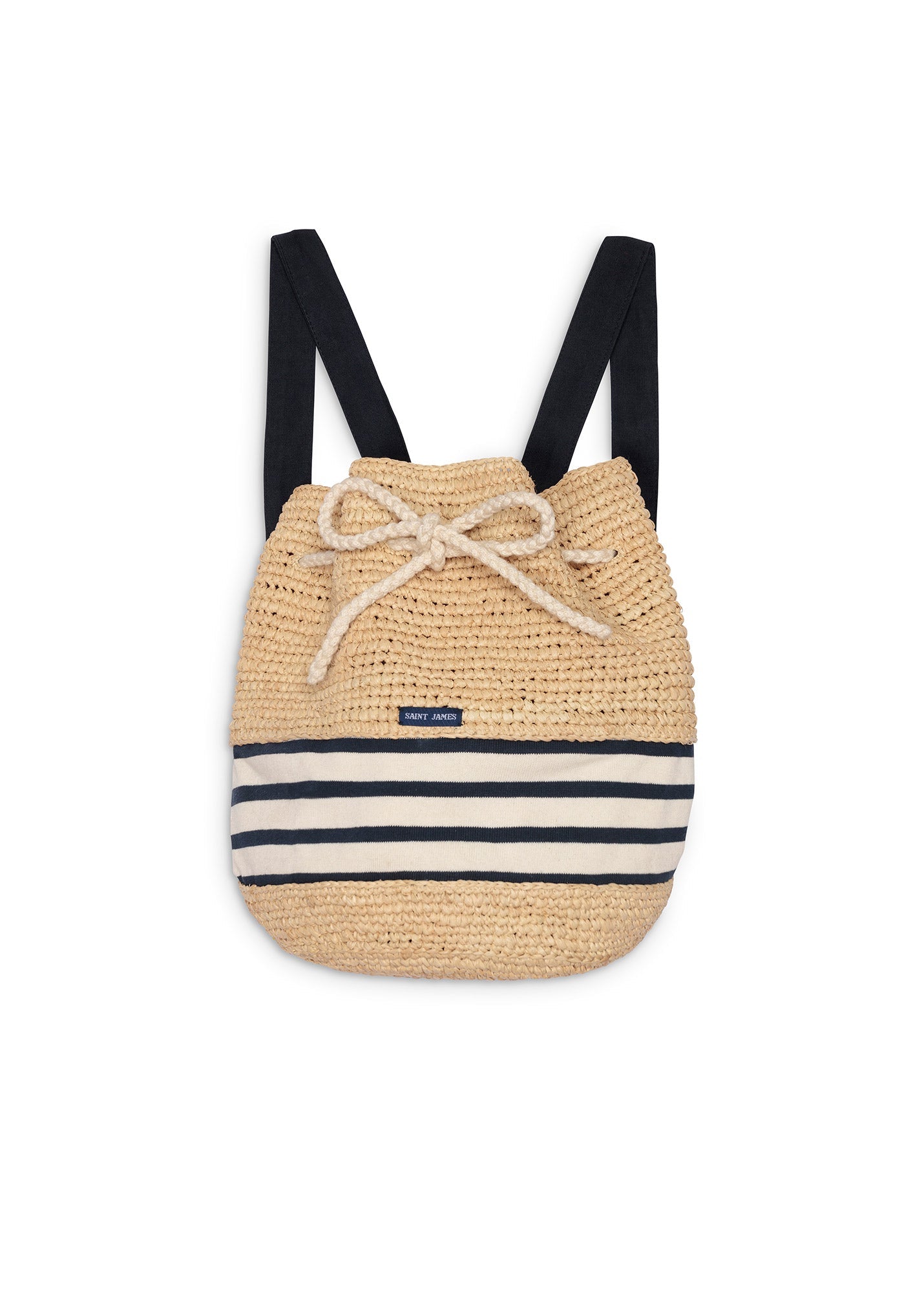 Saint James Petit Raffia Backpack Raffia Backpack With Drawstring Closure Natural White Navy
