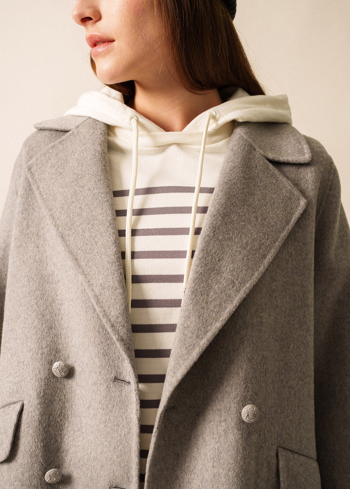 Saint James ST ELINA - Double-Breasted Soft Wool Peacoat (GRAY)