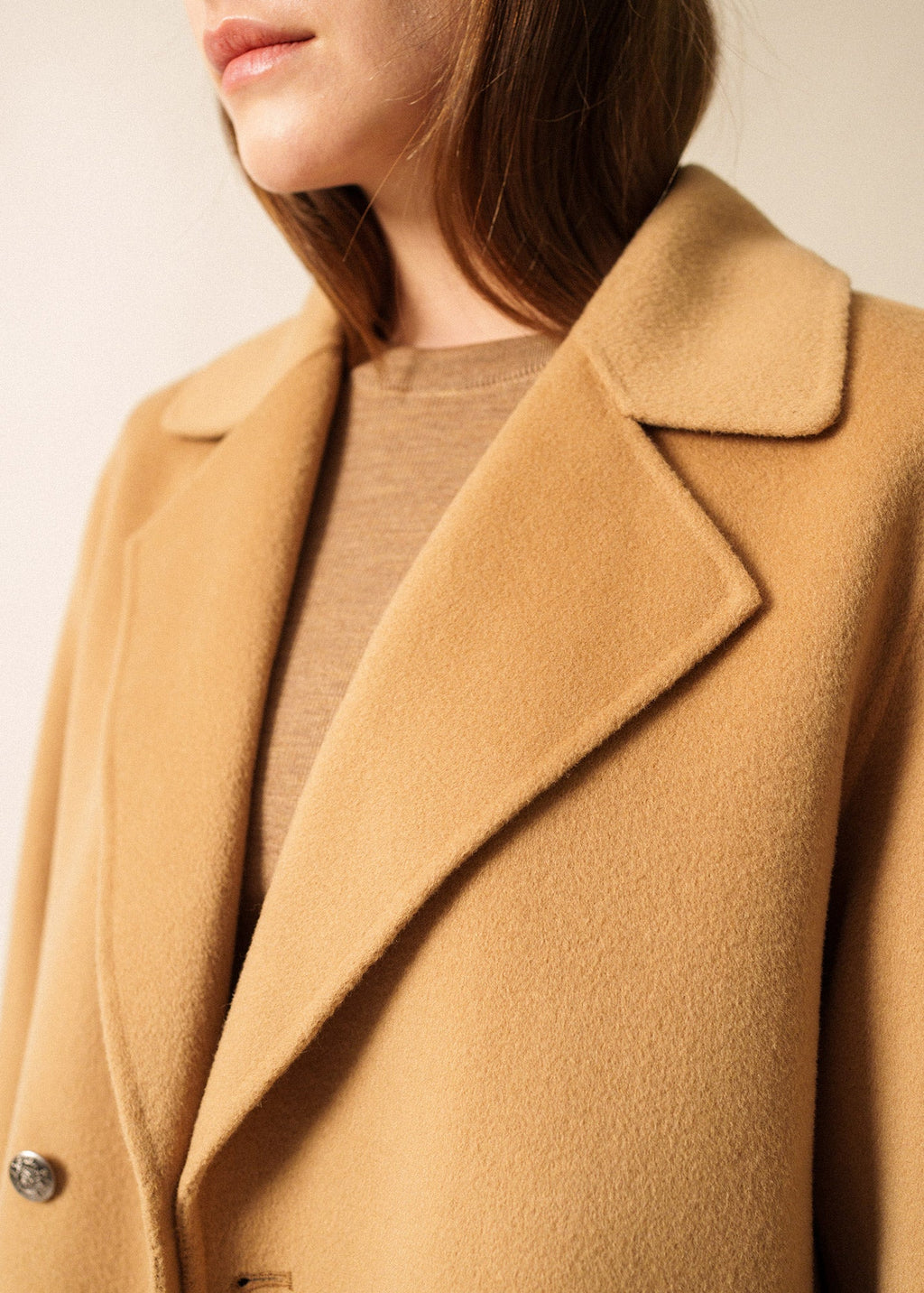 Saint James ST ELINA - Double-Breasted Soft Wool Peacoat (DARK BEIGE)