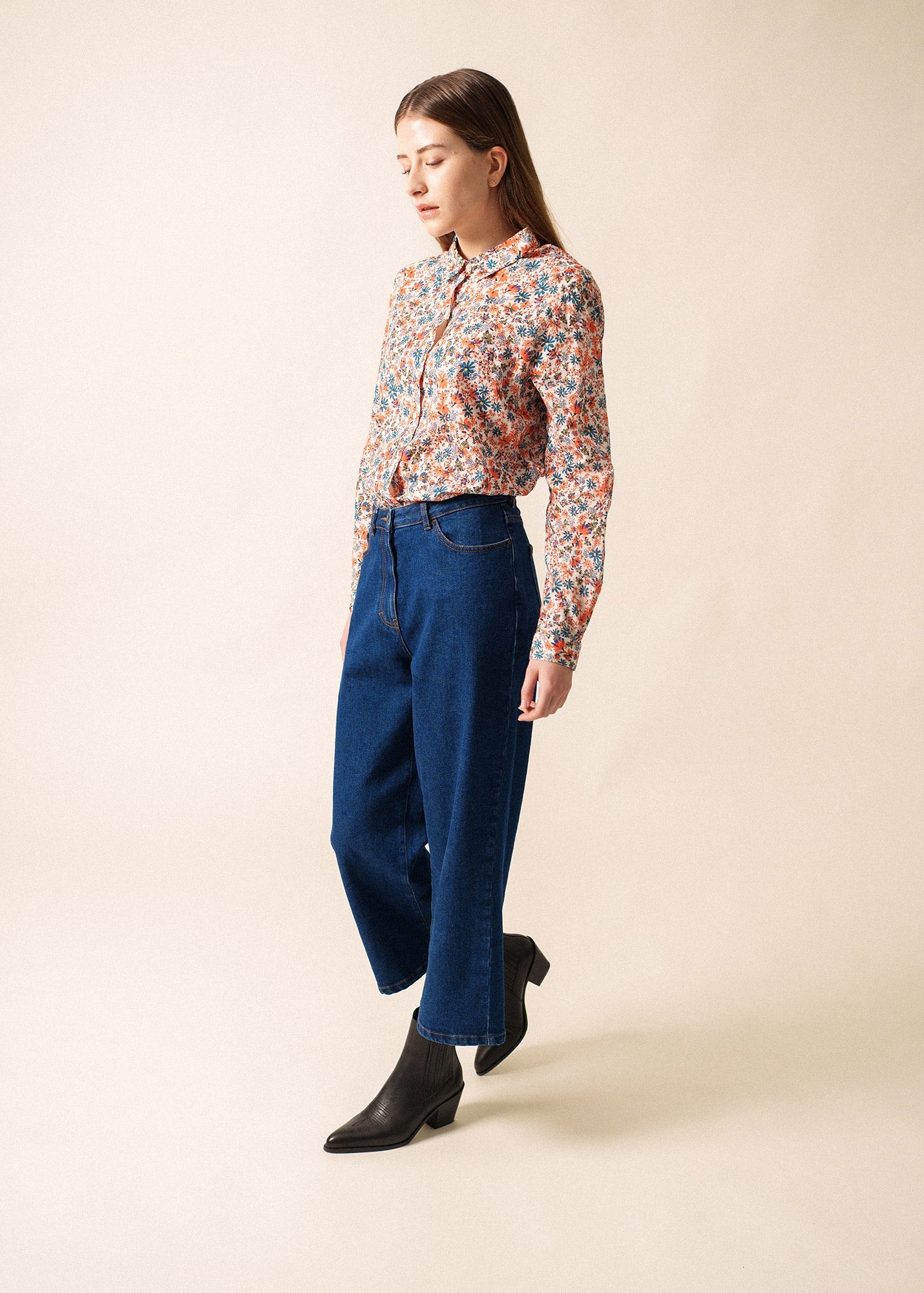 Saint James FANNY - Floral Cotton Veil Button-Down Blouse (FLORAL)