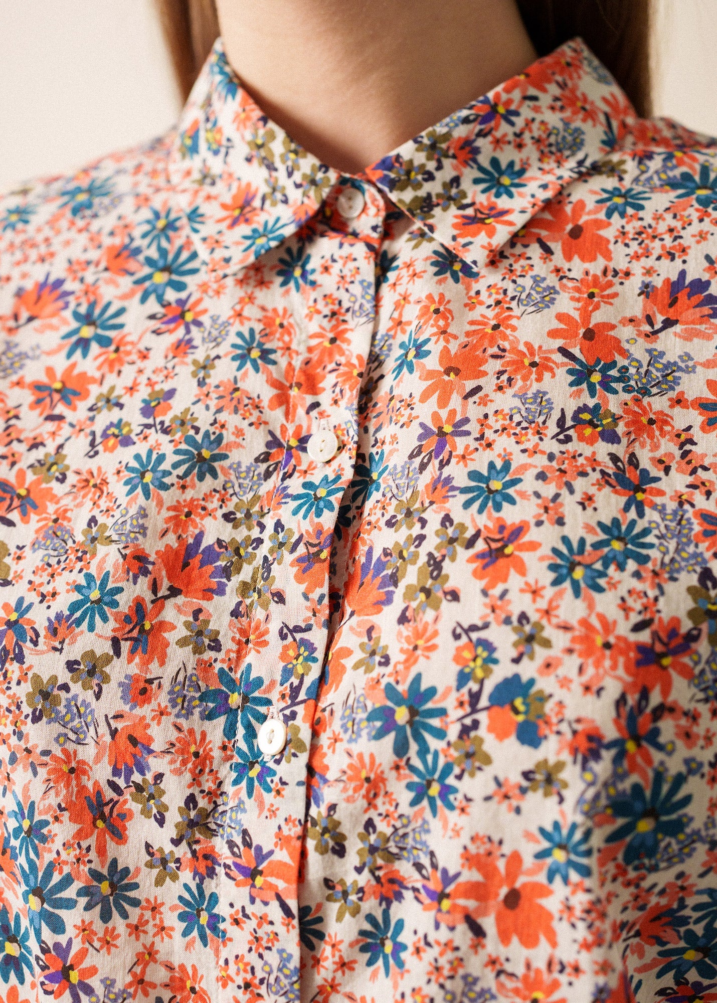 Saint James FANNY - Floral Cotton Veil Button-Down Blouse (FLORAL)