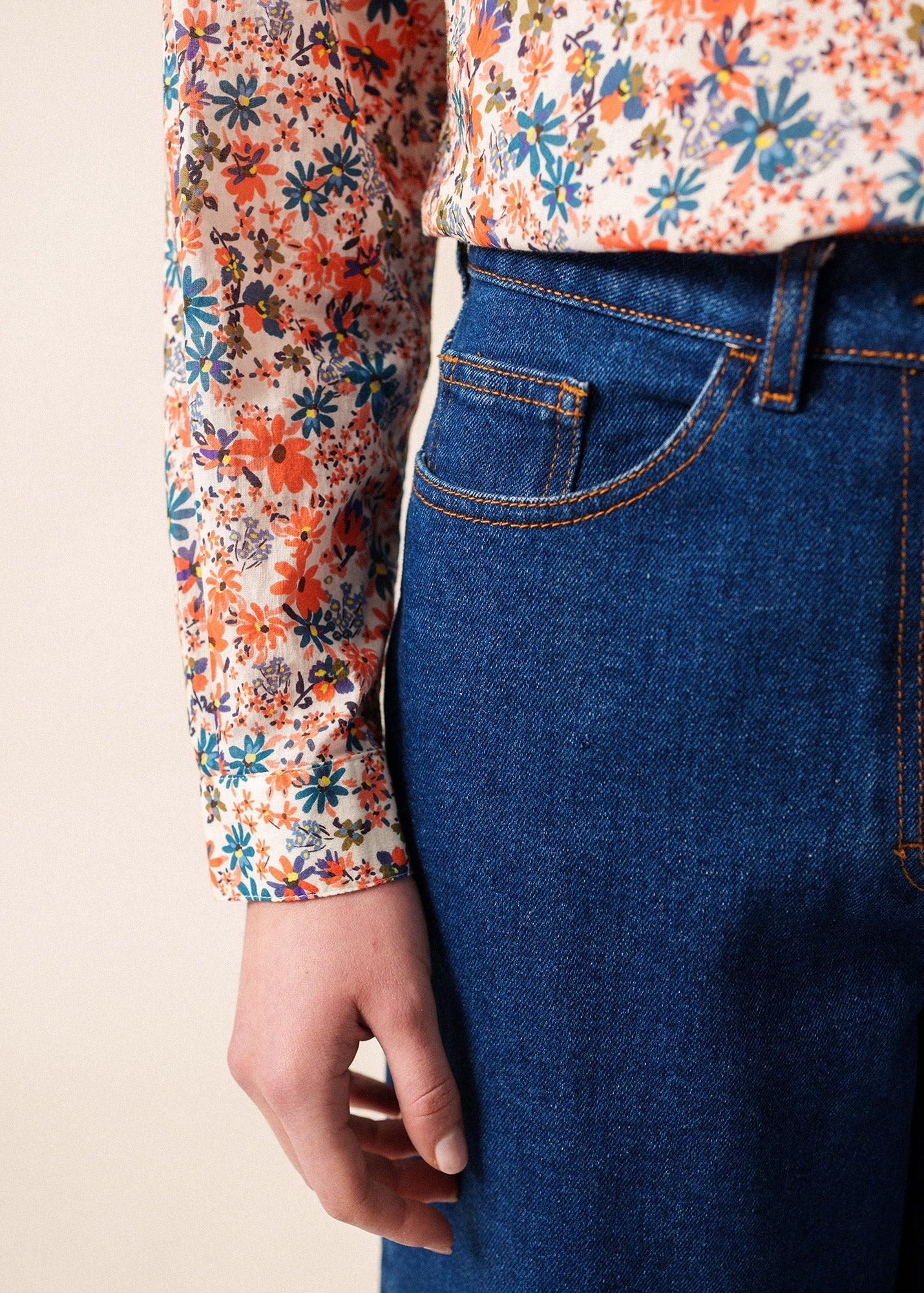 Saint James FANNY - Floral Cotton Veil Button-Down Blouse (FLORAL)