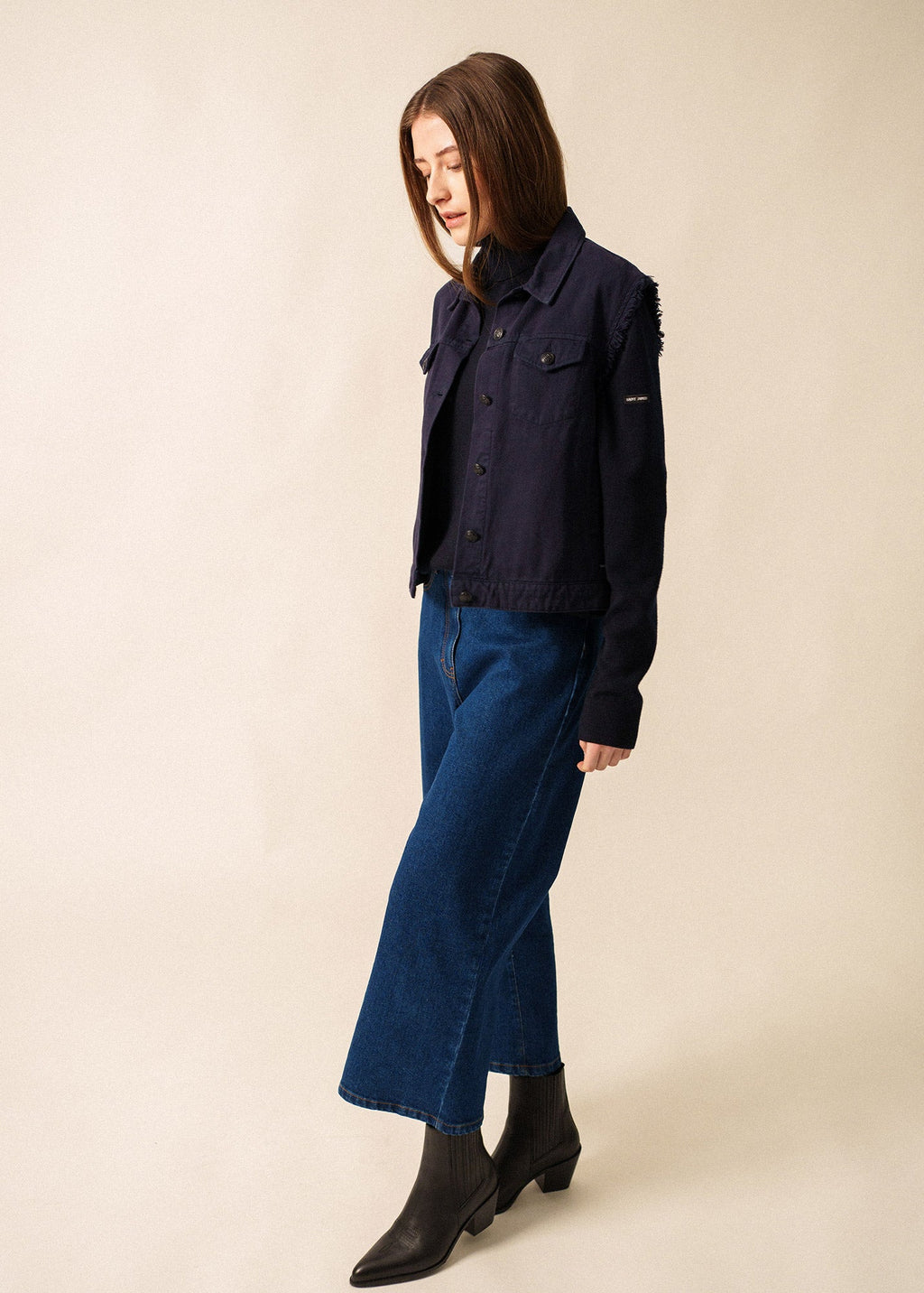 Saint James ST INES - Fringed Denim Vest (NAVY)